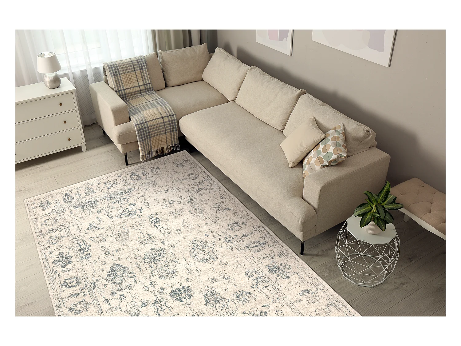 Tapis en laine ABBY 486.25.LA110 OSTA Ornement, cadre classique beige  120x170 cm