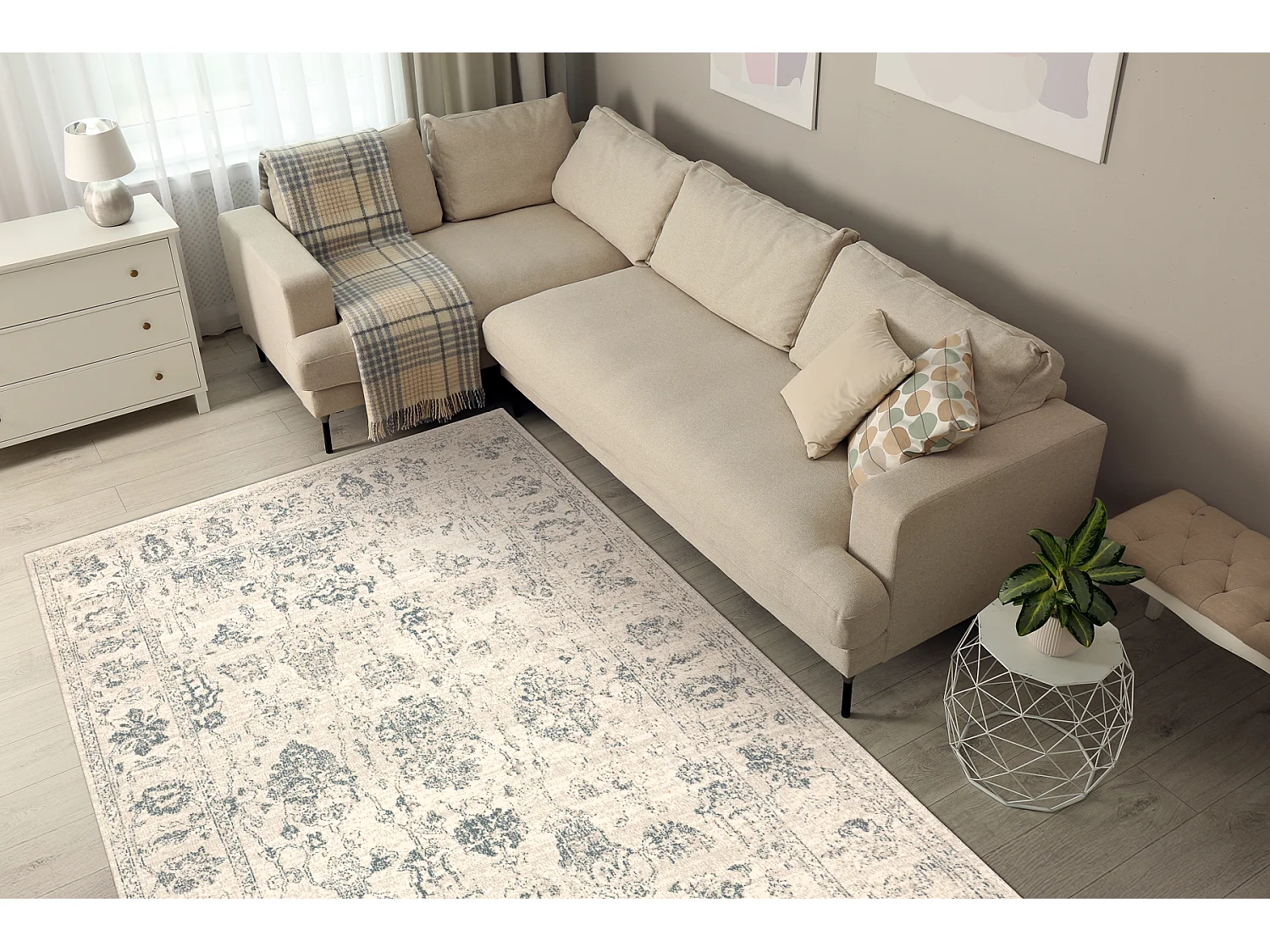 Tapis en laine ABBY 486.25.LA110 OSTA Ornement, cadre classique beige  120x170 cm
