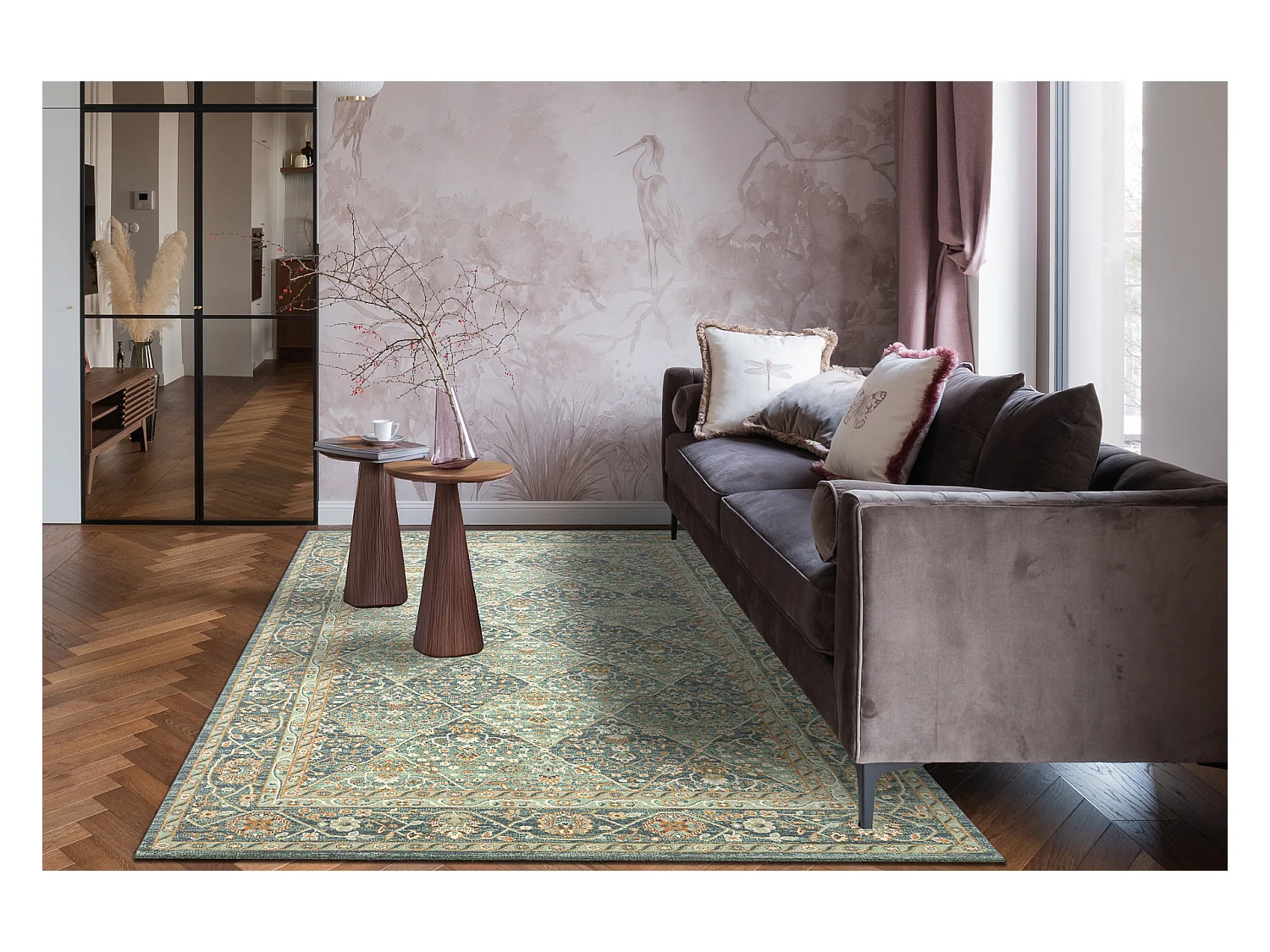 Tapis en laine SOHO 477.27.LA500 OSTA - Losange, cadre géométrique n 67x130 cm