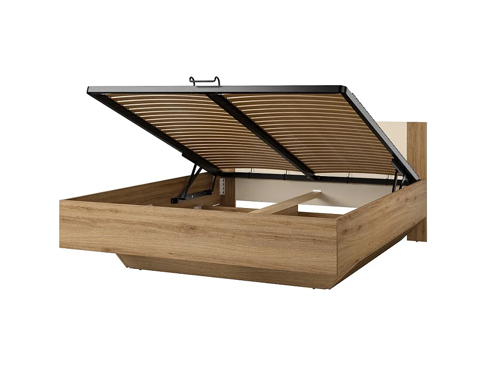 Conjunto completo VERTIGO – Cama baú 180x200, 2 criados-mudos, guarda-roupa de 3 portas, cômoda + quadro decorativo