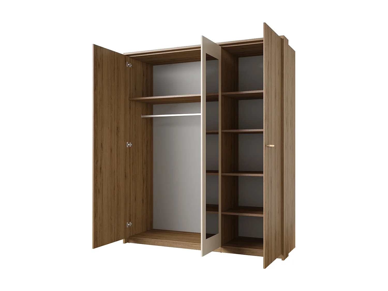 Conjunto completo VERTIGO – Cama baú 180x200, 2 criados-mudos, guarda-roupa de 3 portas, cômoda + quadro decorativo