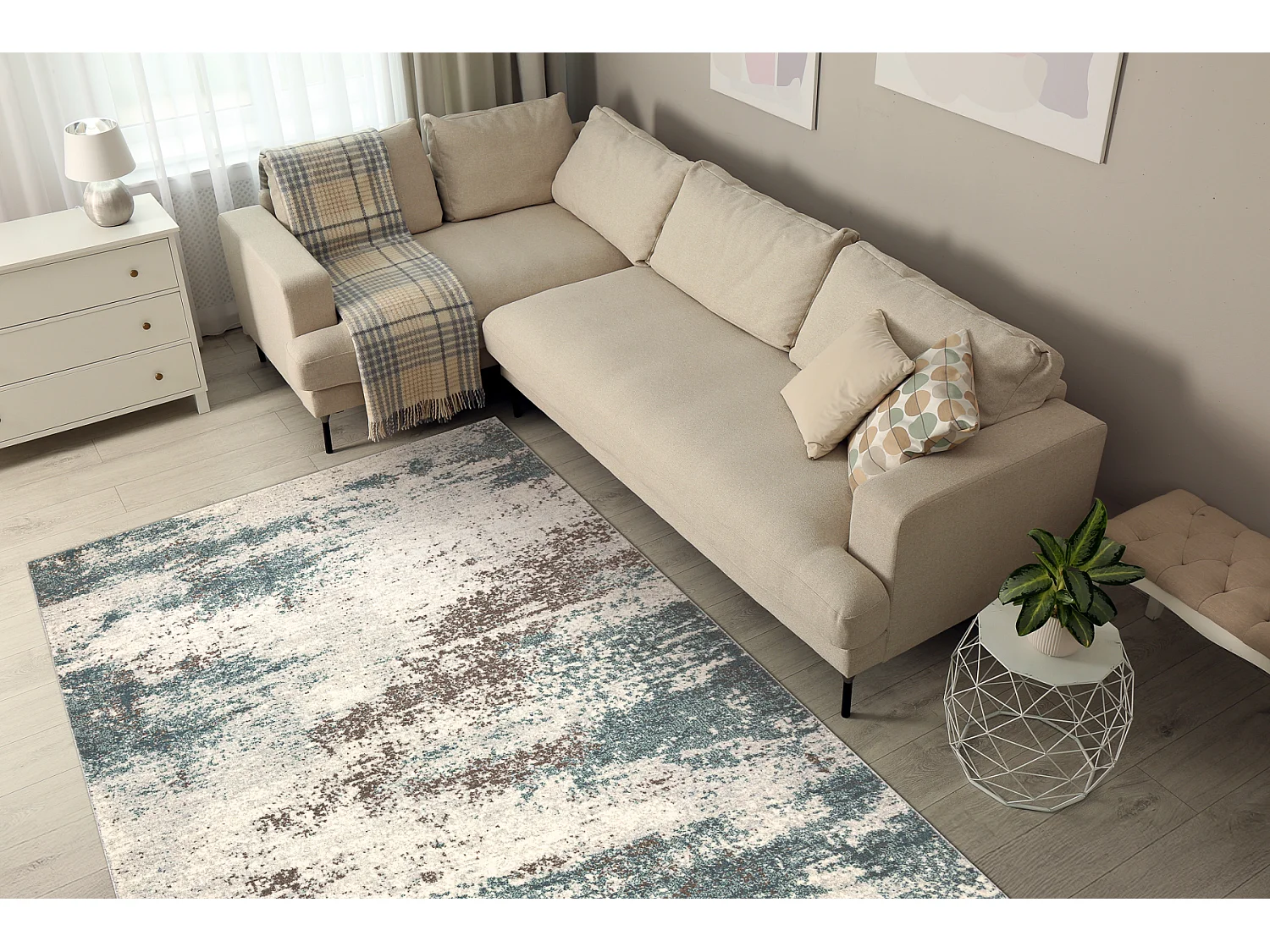 Tapis en laine ABBY 486.28.LA111 OSTA Vintage, moderne beige / bleus 160x240 cm