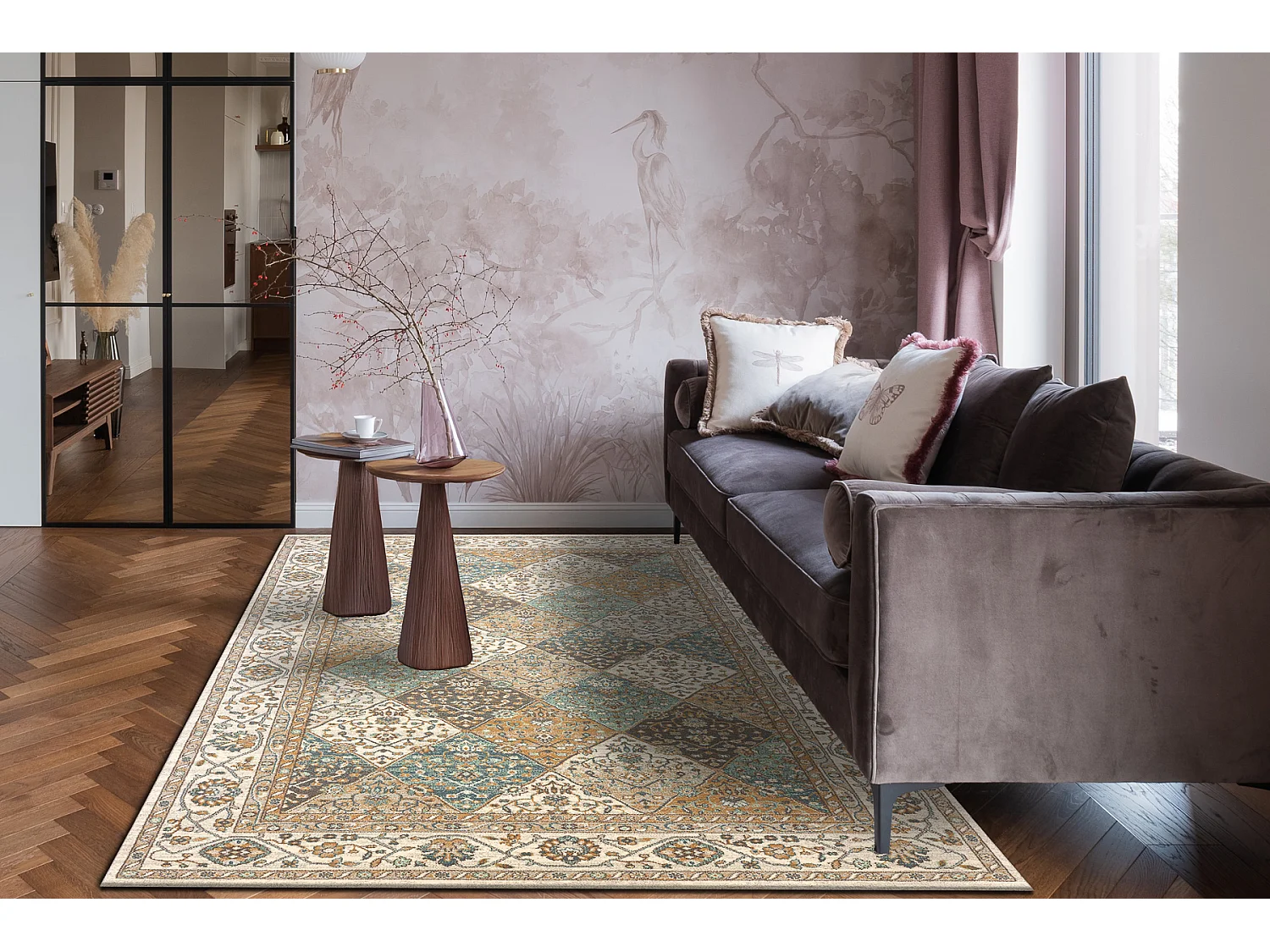 Dywan SOHO 477.27.LA990 wełniany OSTA - Romby, ramka geometryczny nat 240x340 cm