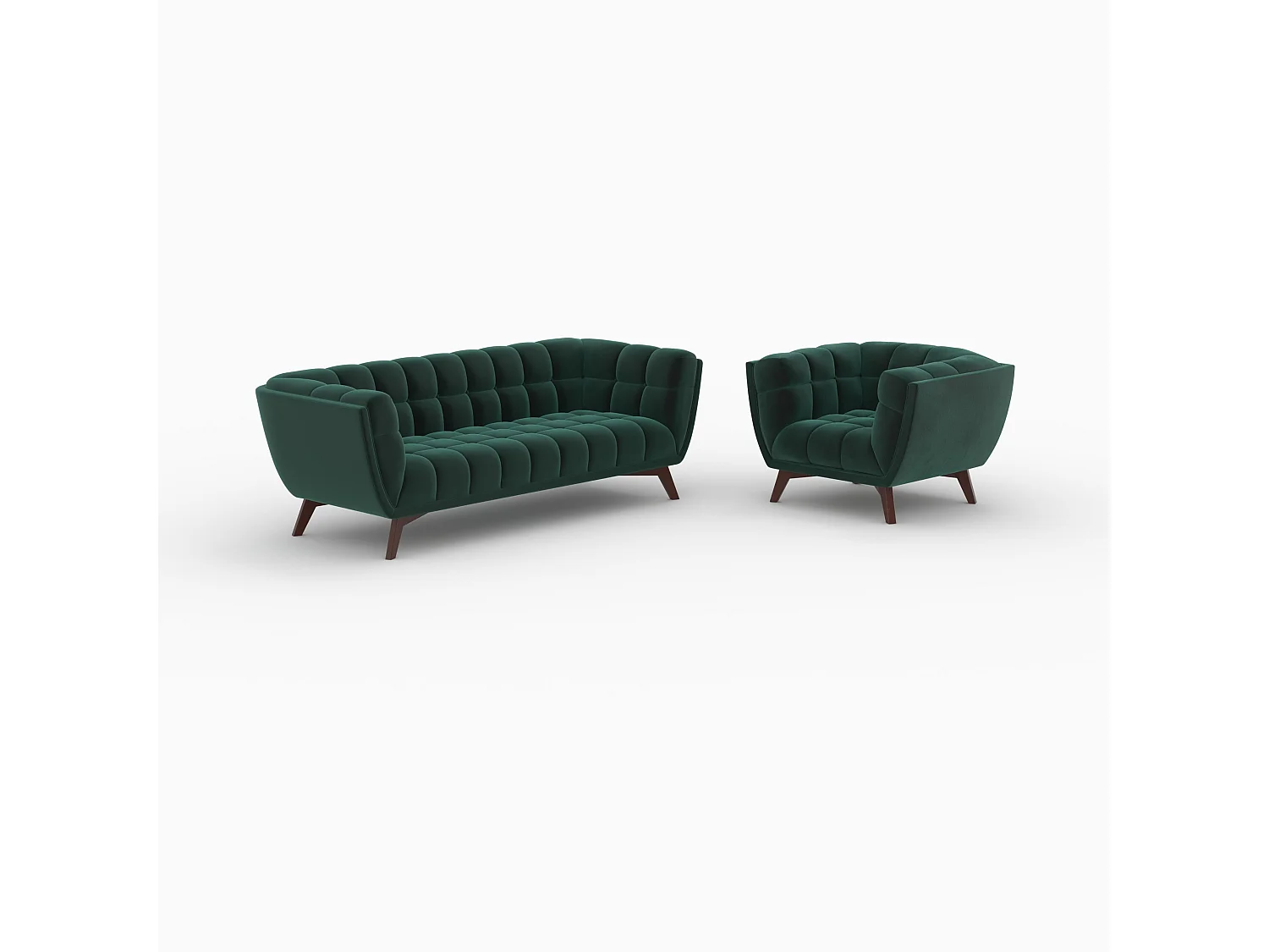 Conjunto de sofá y sillón de terciopelo verde para 4 personas. - Mona