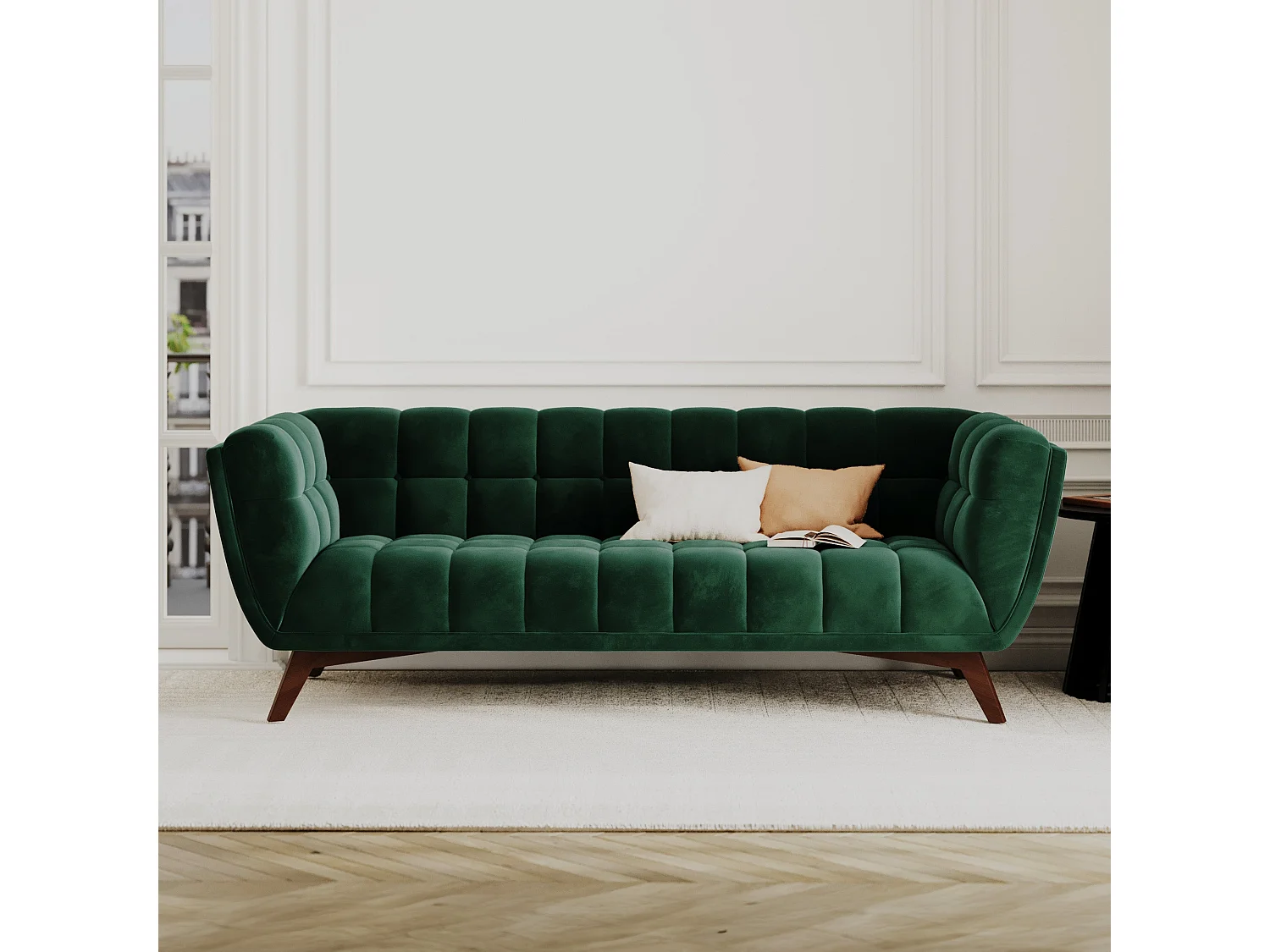 Conjunto de sofá y sillón de terciopelo verde para 4 personas. - Mona