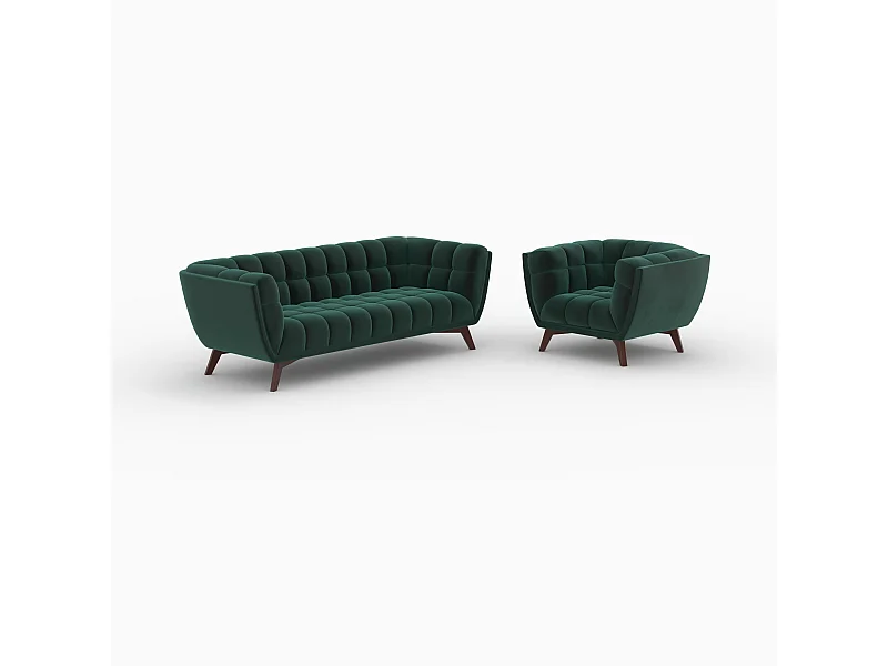Ensemble canapé et fauteuil en velours vert 4 places - Mona
