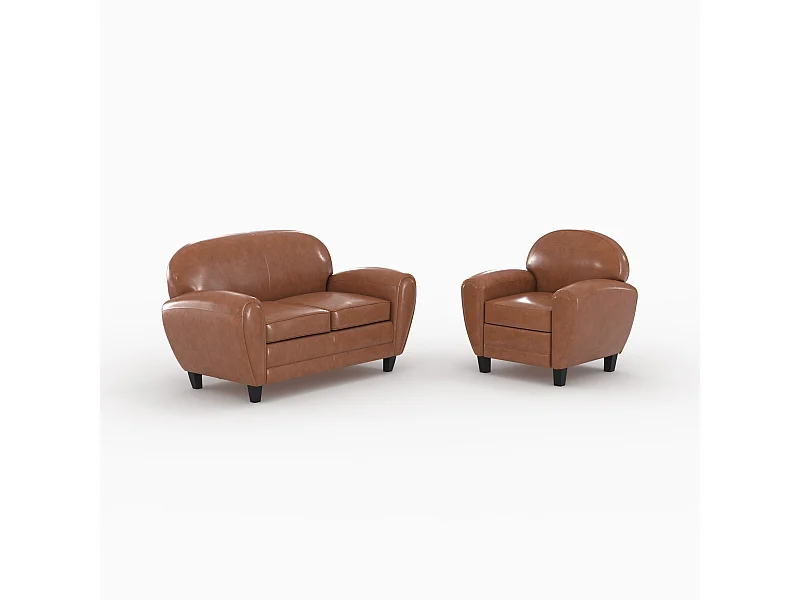 Conjunto de sofá y sillón camel de 3 plazas - Club - Club