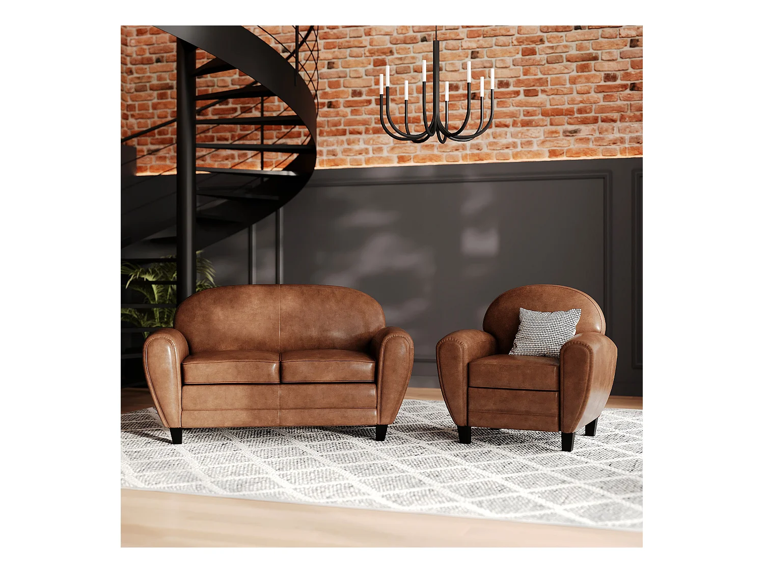 Ensemble canapé et fauteuil camel 3 places - Club - Club