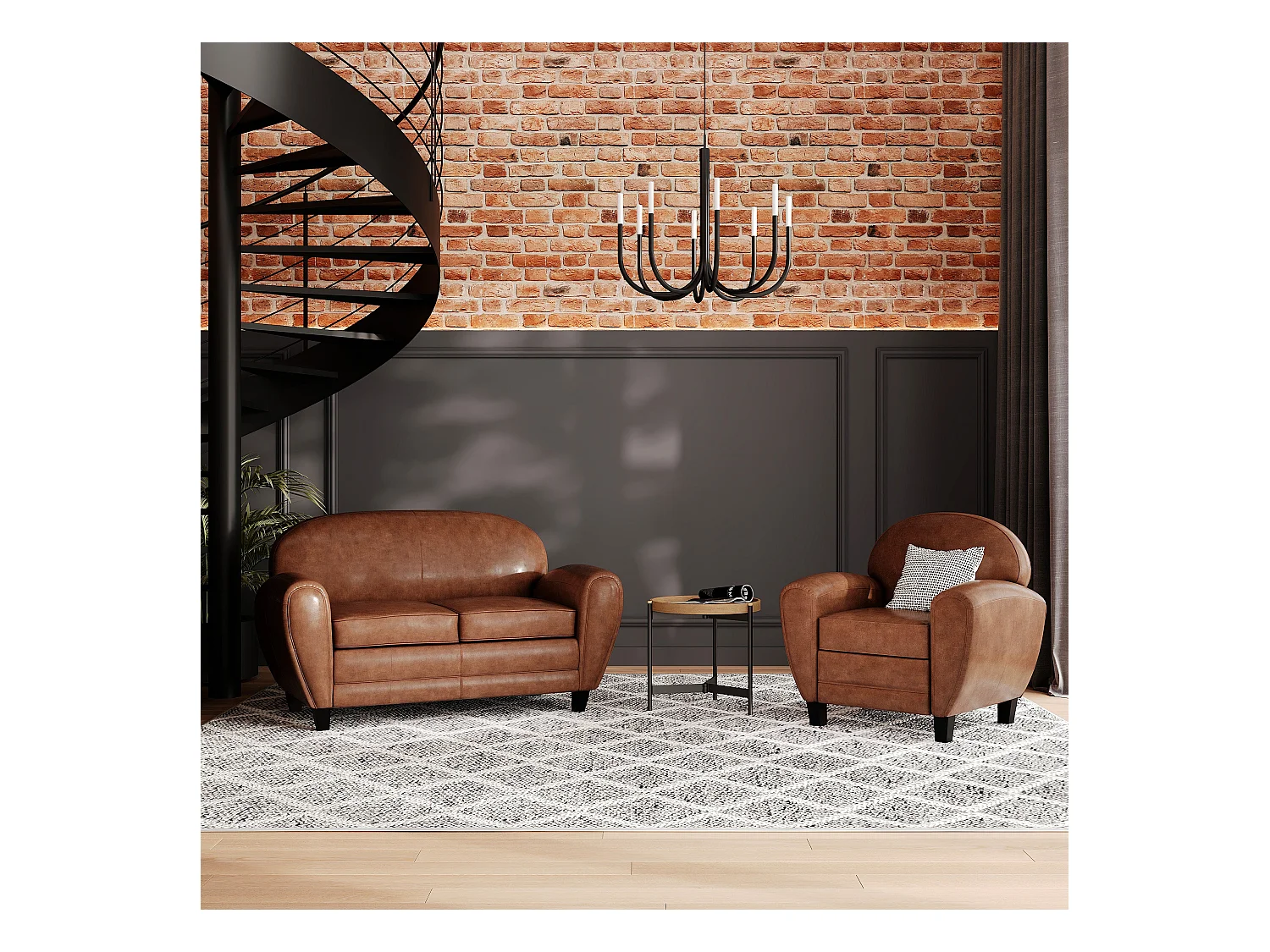 Ensemble canapé et fauteuil camel 3 places - Club - Club