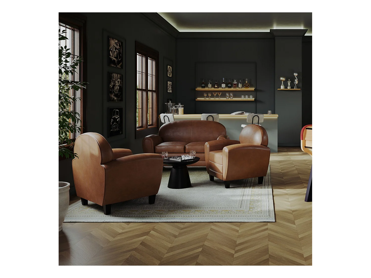 Ensemble canapé et fauteuil camel 3 places - Club - Club