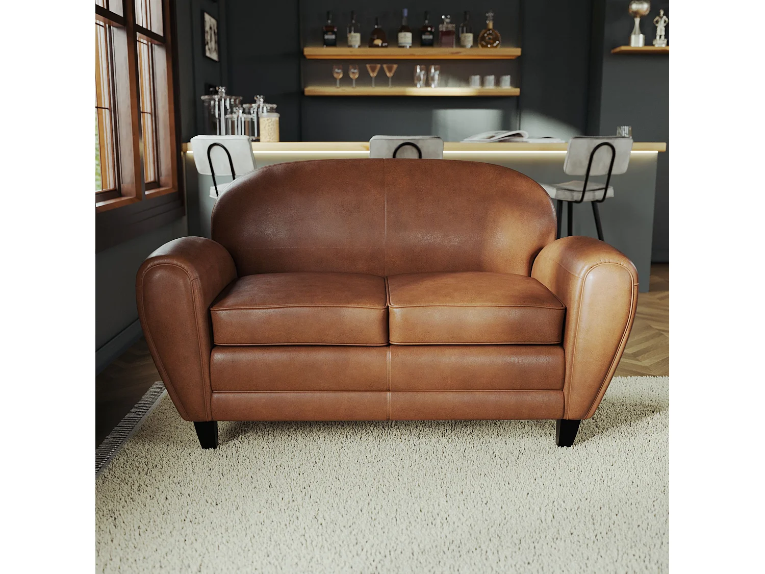 Ensemble canapé et fauteuil camel 3 places - Club