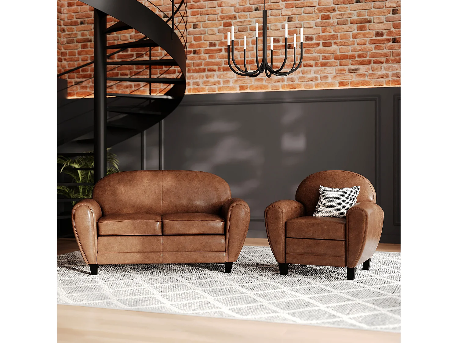 Ensemble canapé et fauteuil camel 3 places - Club