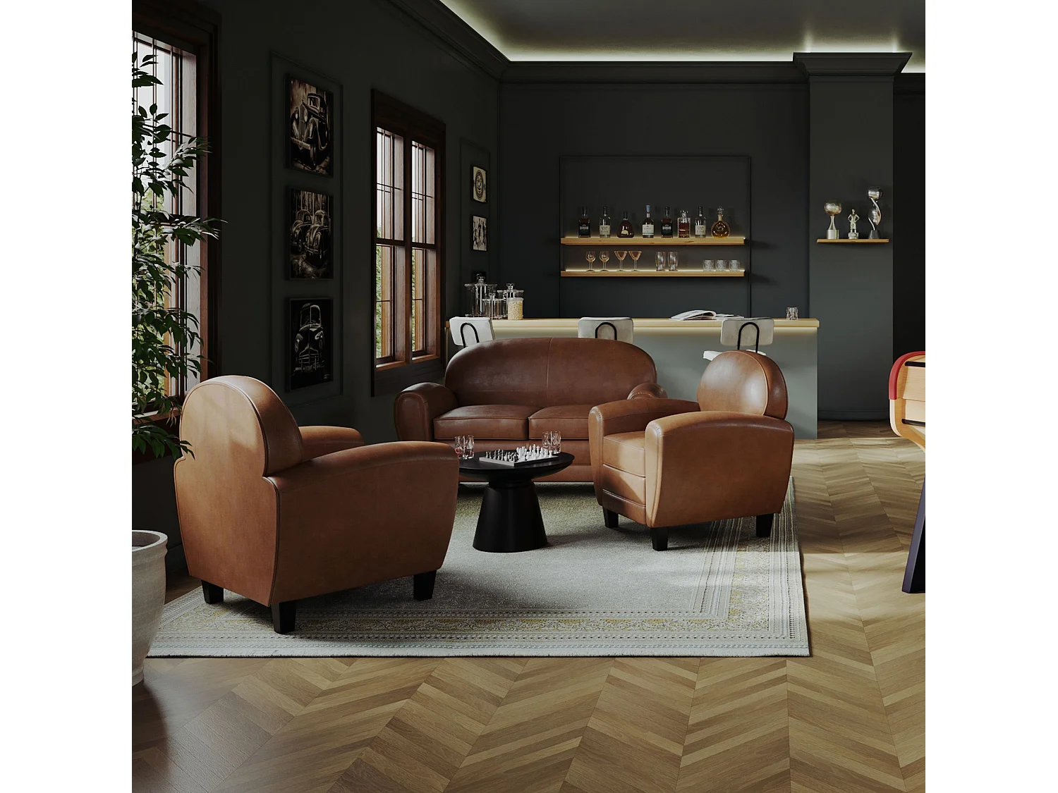 Ensemble canapé et fauteuil camel 3 places - Club