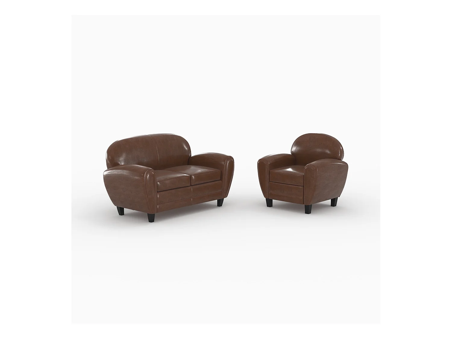 Ensemble canapé et fauteuil marron foncé 3 places - Club - Club
