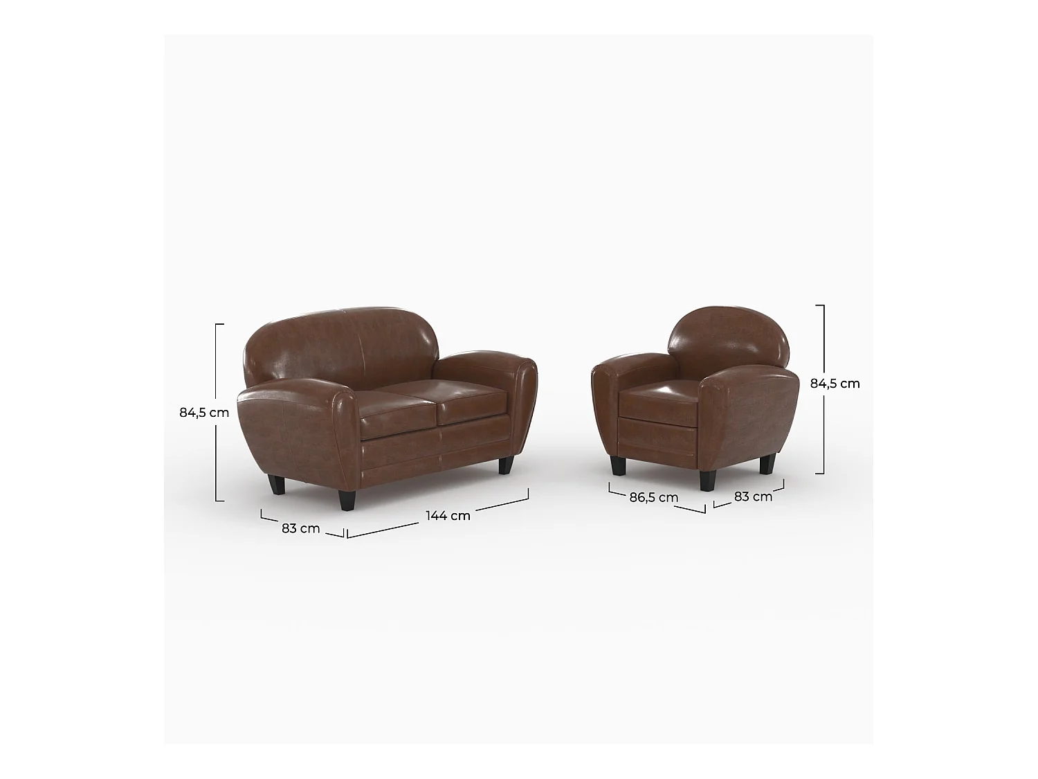 Ensemble canapé et fauteuil marron foncé 3 places - Club - Club