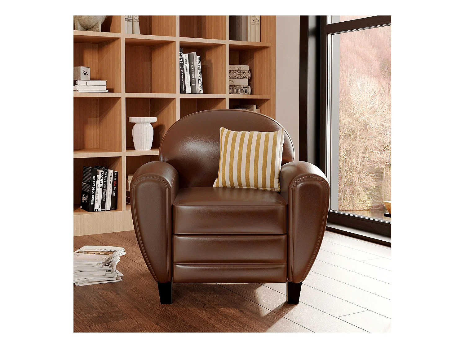 Ensemble canapé et fauteuil marron foncé 3 places - Club - Club