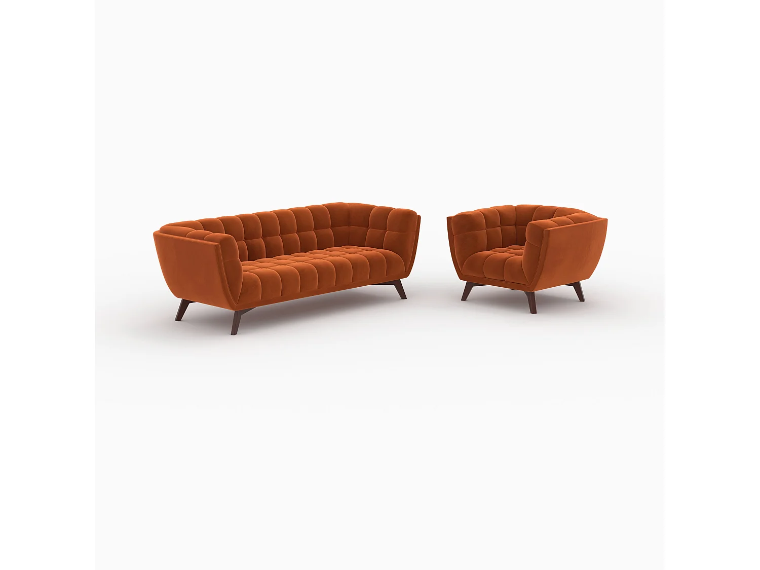 Ensemble canapé et fauteuil en velours orange 4 places - Mona