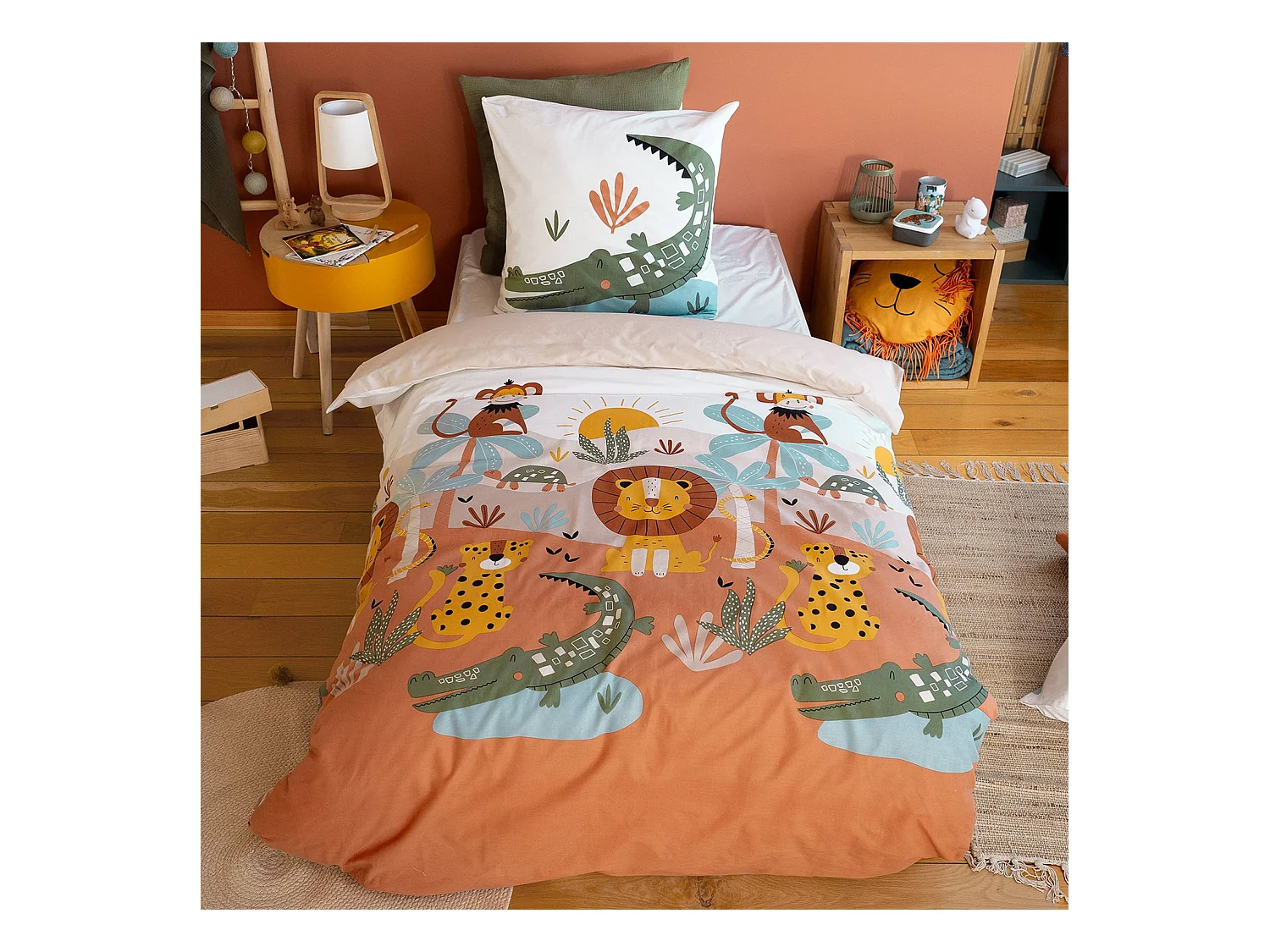 Parure de lit microfibre réversible imprimé savane 1 place 140 x 200cm. taie 63x63cm