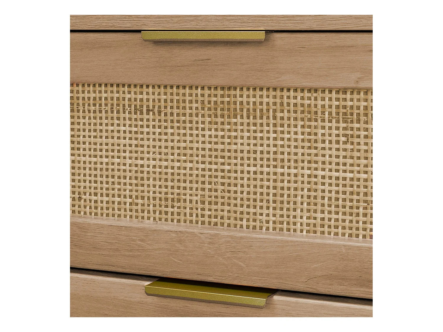 Commode chiffonnier effet bois et cannage 4 tiroirs naturel. poignée en métal doré - L 48 x P 39.5 x H 96 cm - Eva