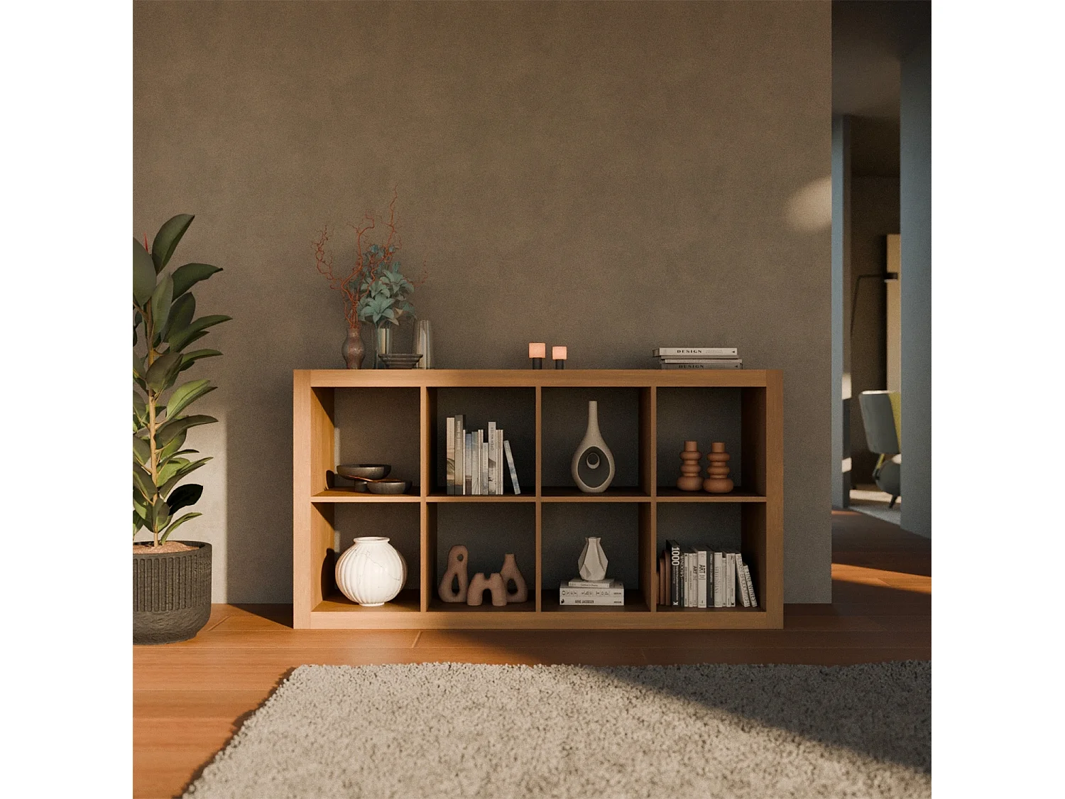 Libreria a 4 livelli con 8 scomparti, albero di mango