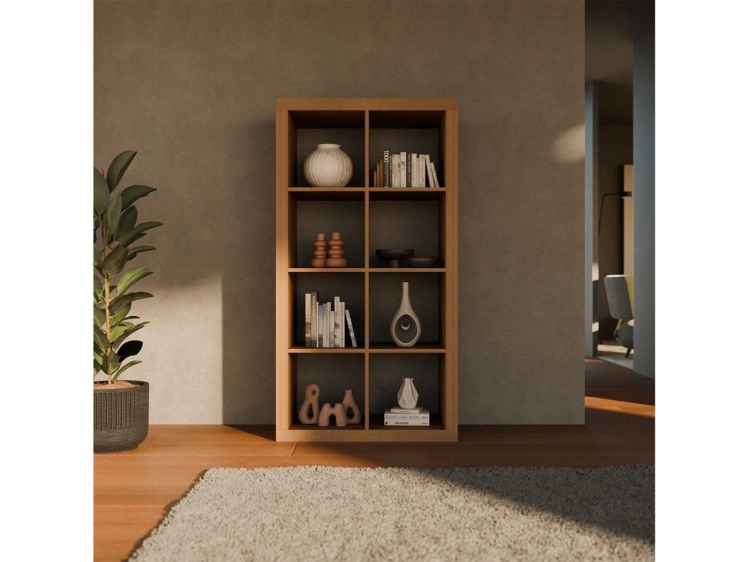 Libreria a 4 livelli con 8 scomparti, effetto legno miele