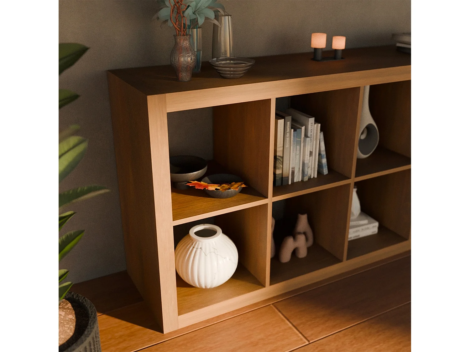 Libreria a 4 livelli con 8 scomparti, effetto legno miele