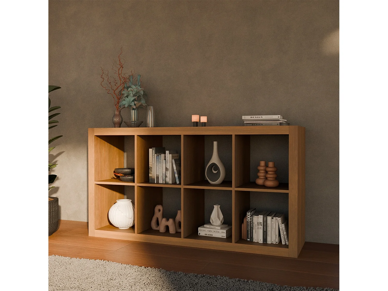 Libreria a 4 livelli con 8 scomparti, effetto legno miele