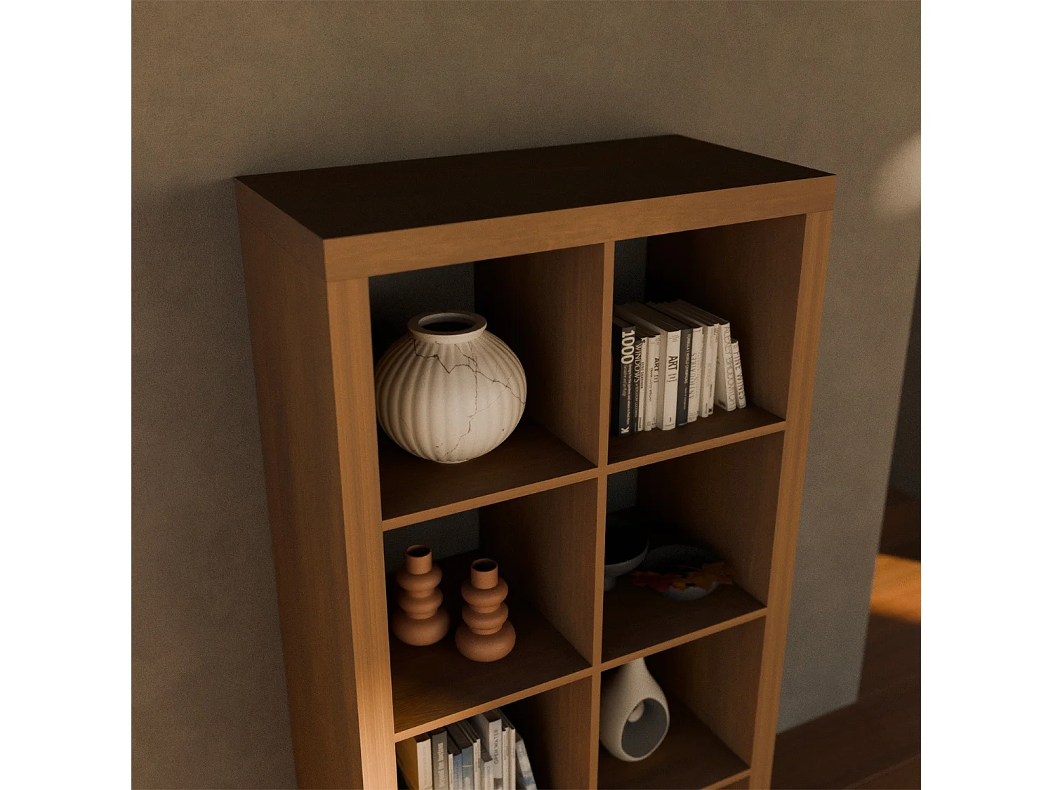 Libreria a 4 livelli con 8 scomparti, effetto legno miele