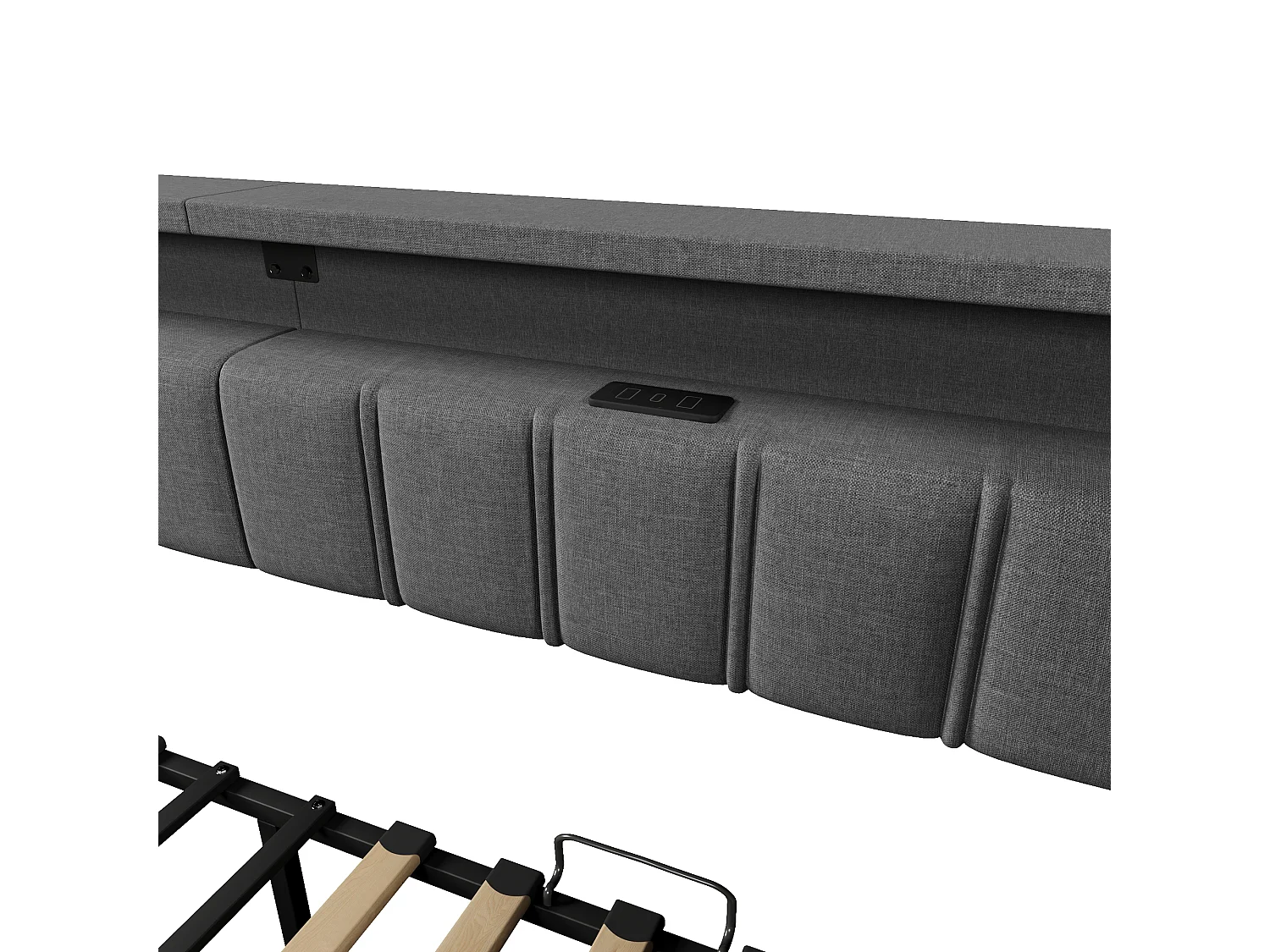Sofa z funkcją spania 90x200cm - z USB + Type-C - z oświetleniem LED - z 2 szufladami - szara (bez materaca)
