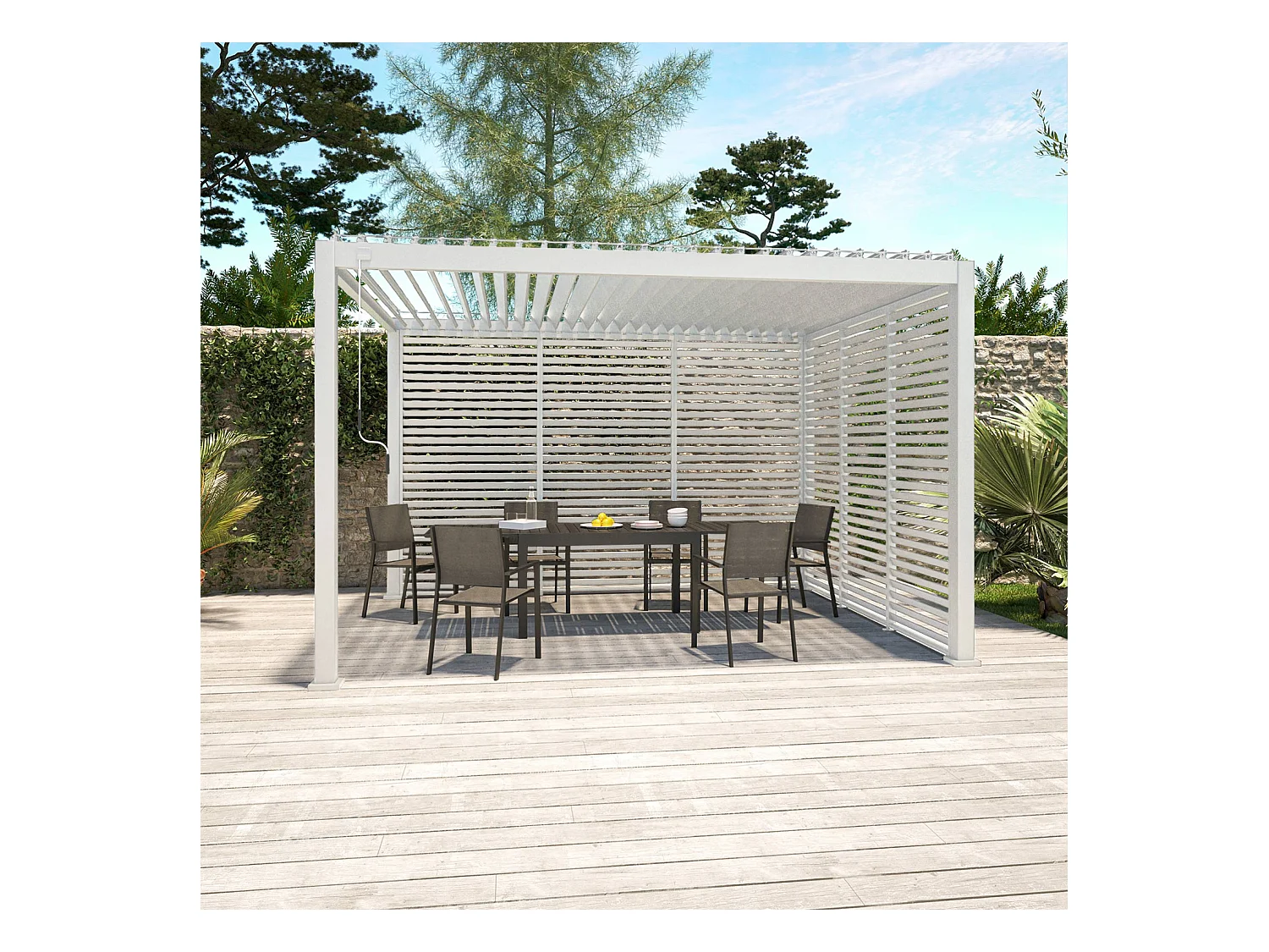 Persienne 130cm pour pergola bioclimatique Triomphe. côté 4m. panneau brise vue. aluminium. blanc