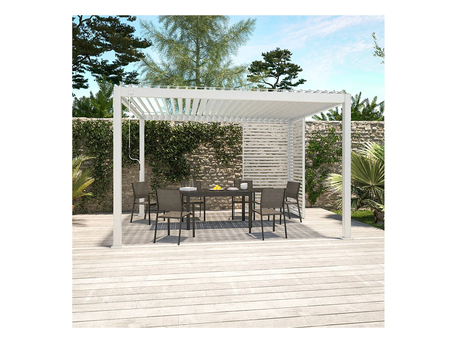 Persienne 100cm pour pergola bioclimatique Triomphe. côté 3m. panneau brise vue. aluminium. blanc