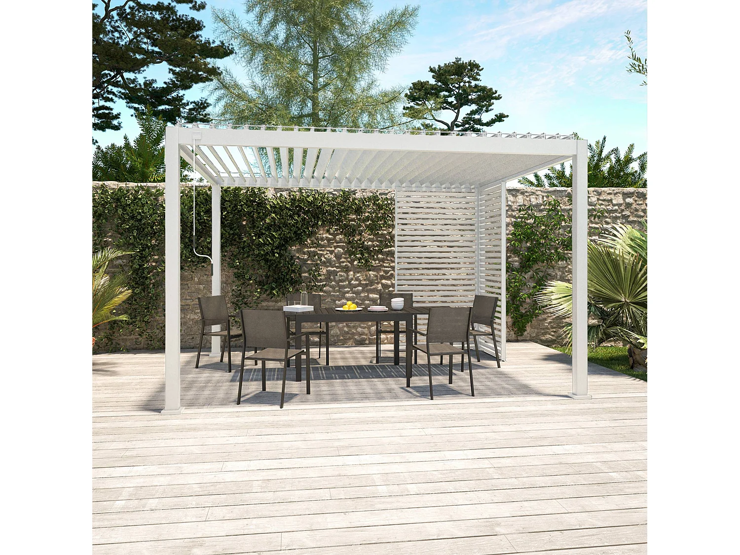 Persienne 100cm pour pergola bioclimatique Triomphe. côté 3m. panneau brise vue. aluminium. blanc