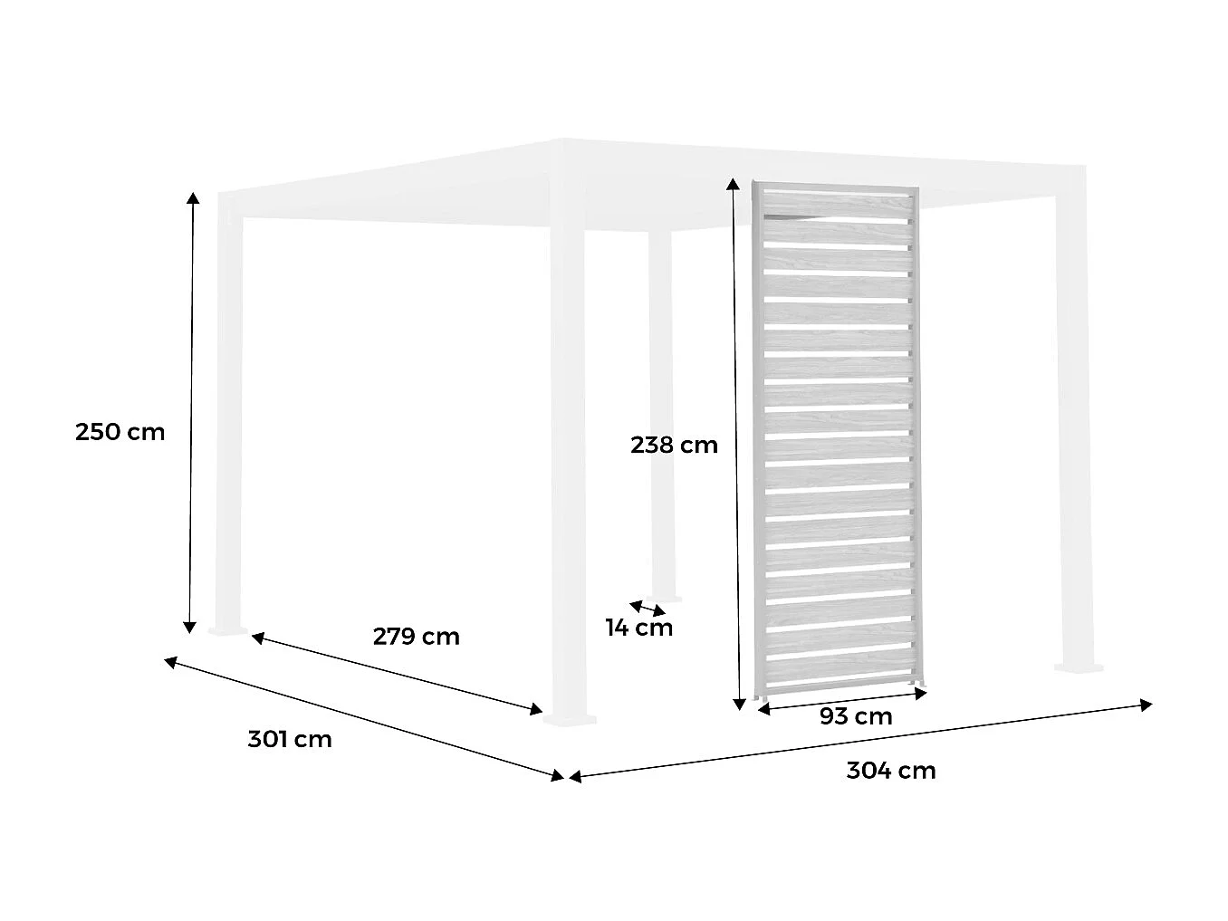 Persienne 100cm pour pergola bioclimatique Triomphe. côté 3m. panneau brise vue. aluminium. blanc