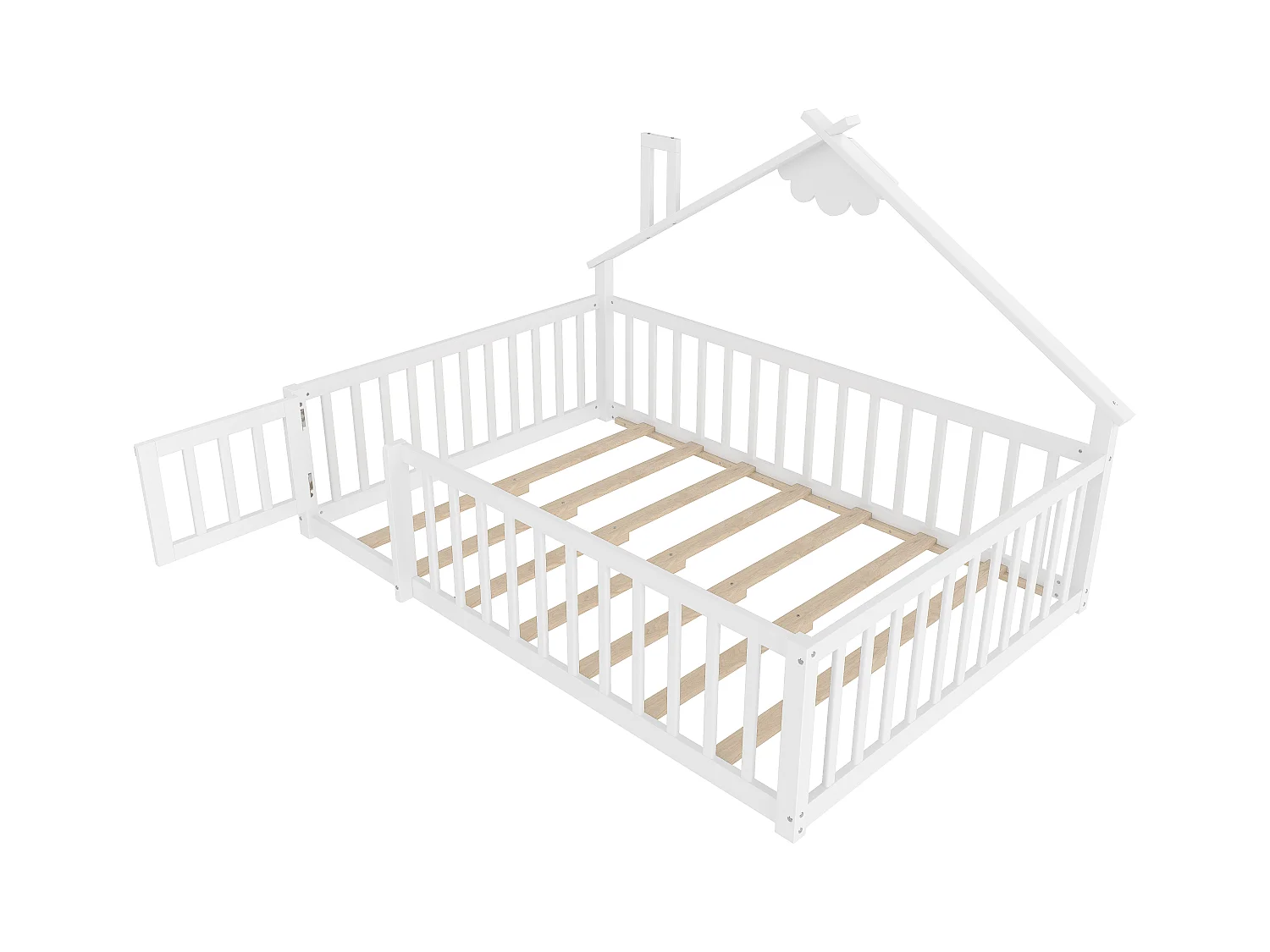 Kinderbed in hutstijl 140x190cm - met veiligheidsbarrières - massief hout - wit (zonder matras)