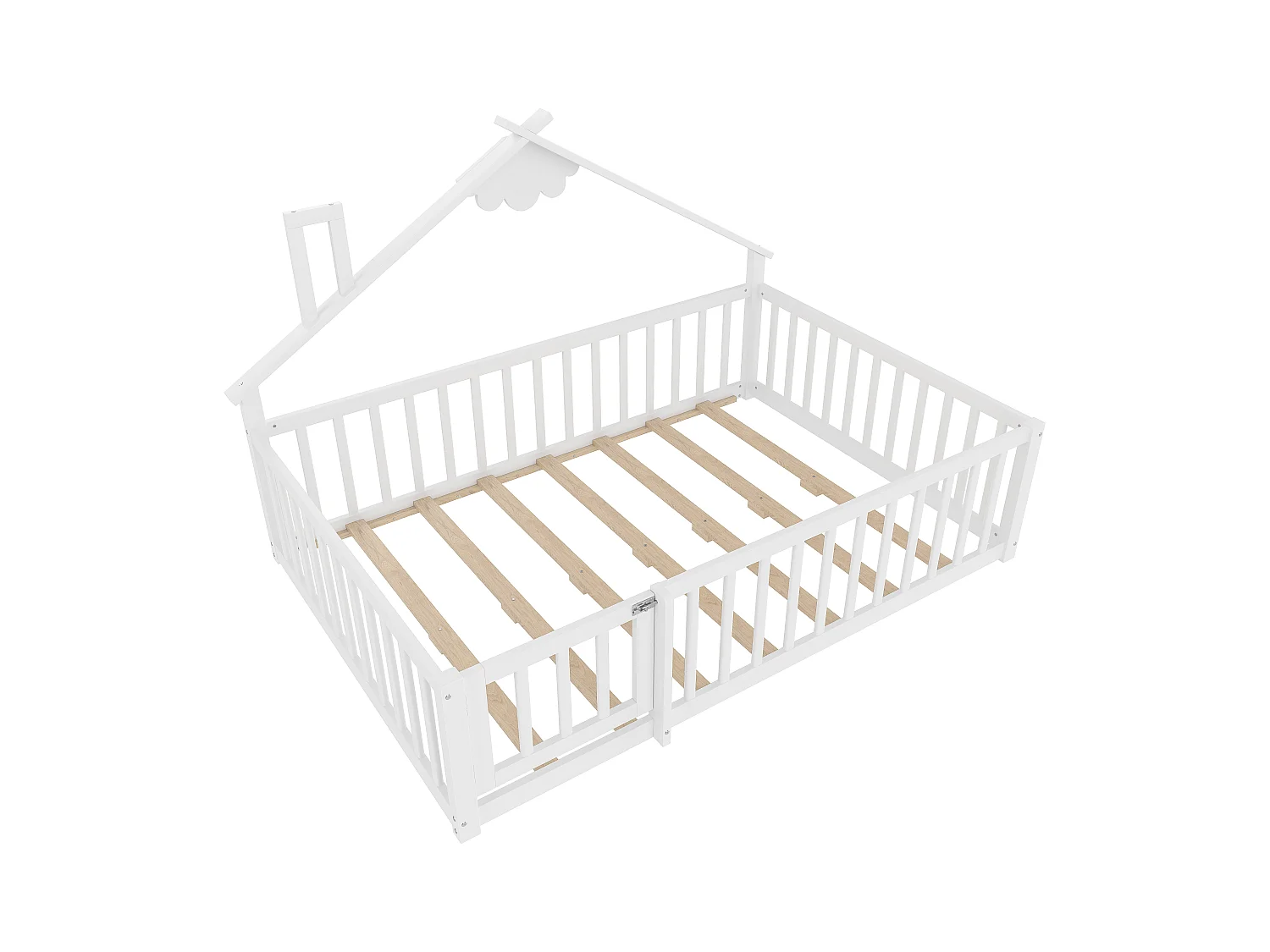 Kinderbed in hutstijl 140x190cm - met veiligheidsbarrières - massief hout - wit (zonder matras)