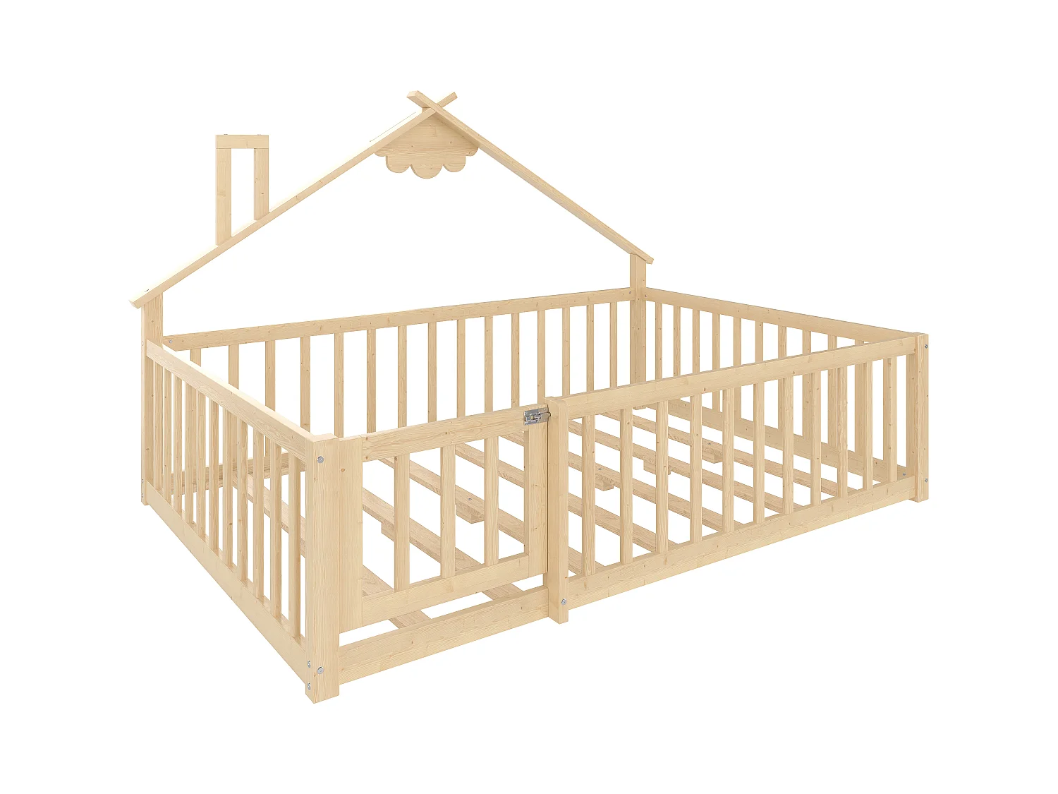 Kinderbed in hutstijl 140x190cm - met veiligheidsbarrières - massief hout - natuurlijk (zonder matras)