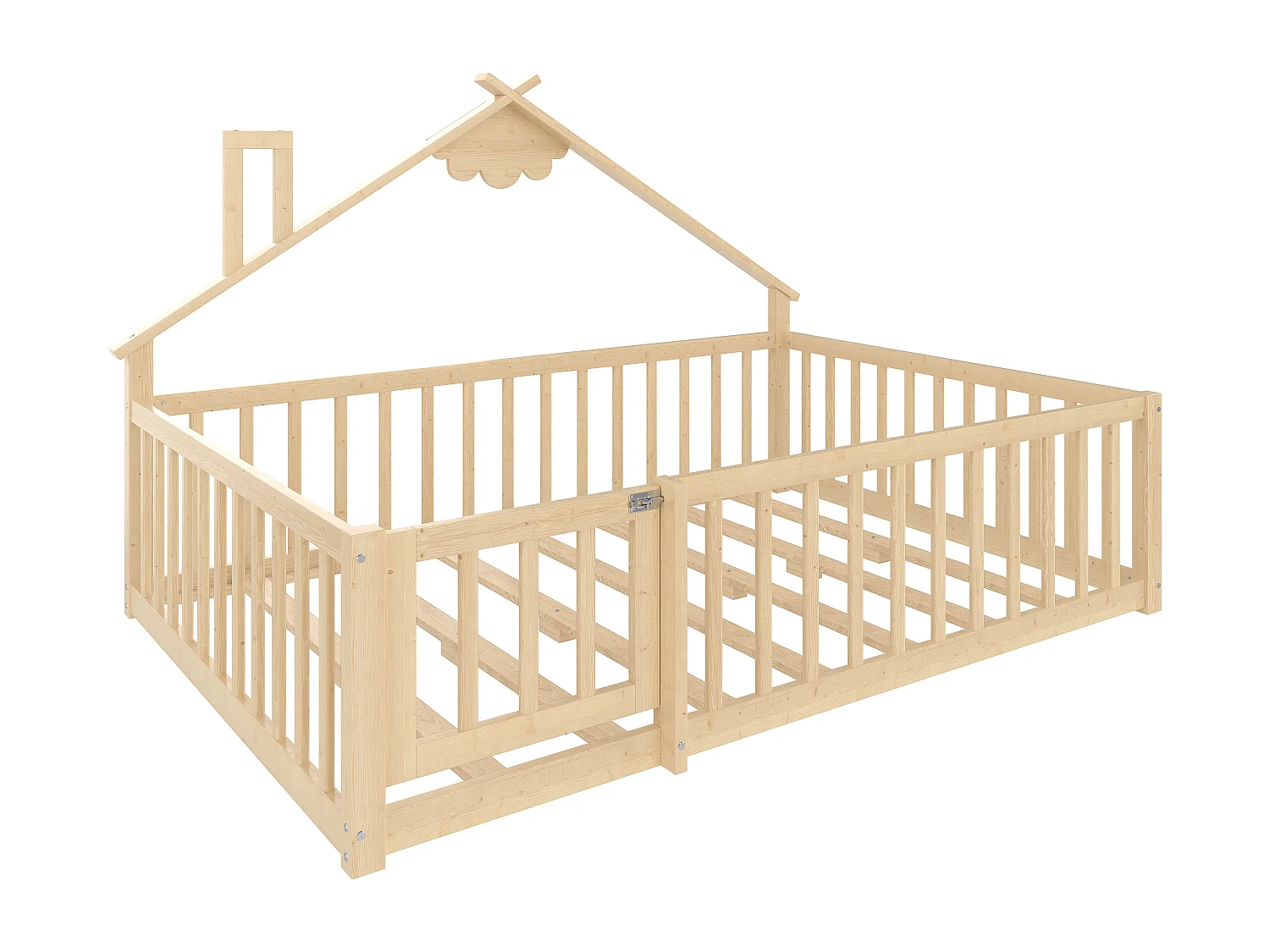 Letto a casetta per bambini 140x190cm - con barriere di sicurezza - legno massello - naturale (senza materasso)