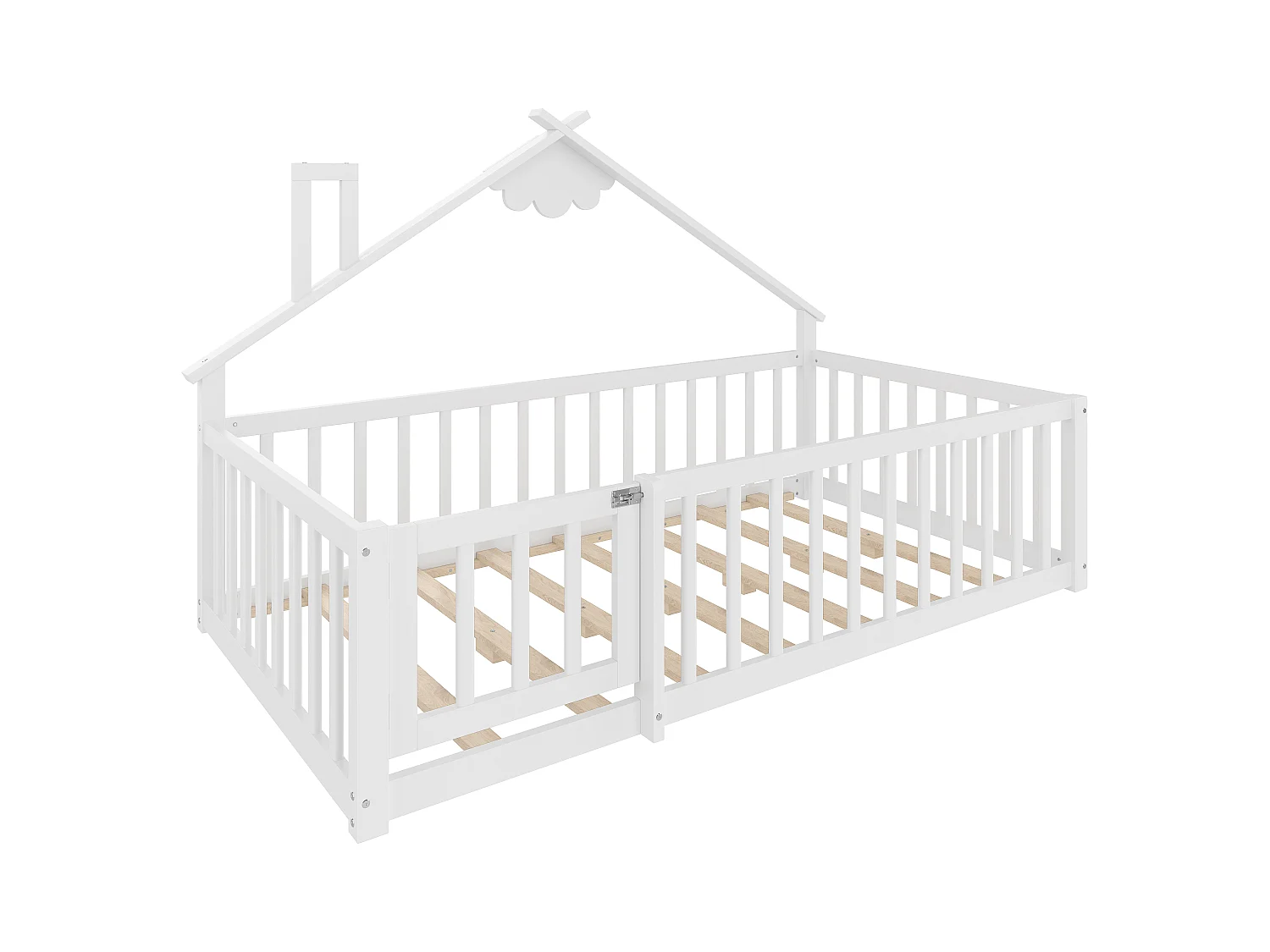 Kinderbed in hutstijl 90x190cm - met veiligheidsbarrières - massief hout - wit (zonder matras)