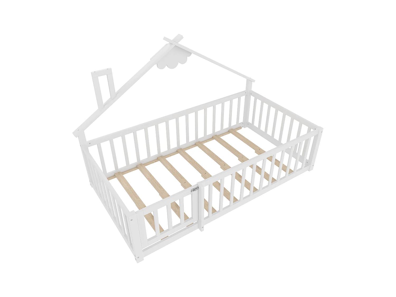 Kinderbed in hutstijl 90x190cm - met veiligheidsbarrières - massief hout - wit (zonder matras)