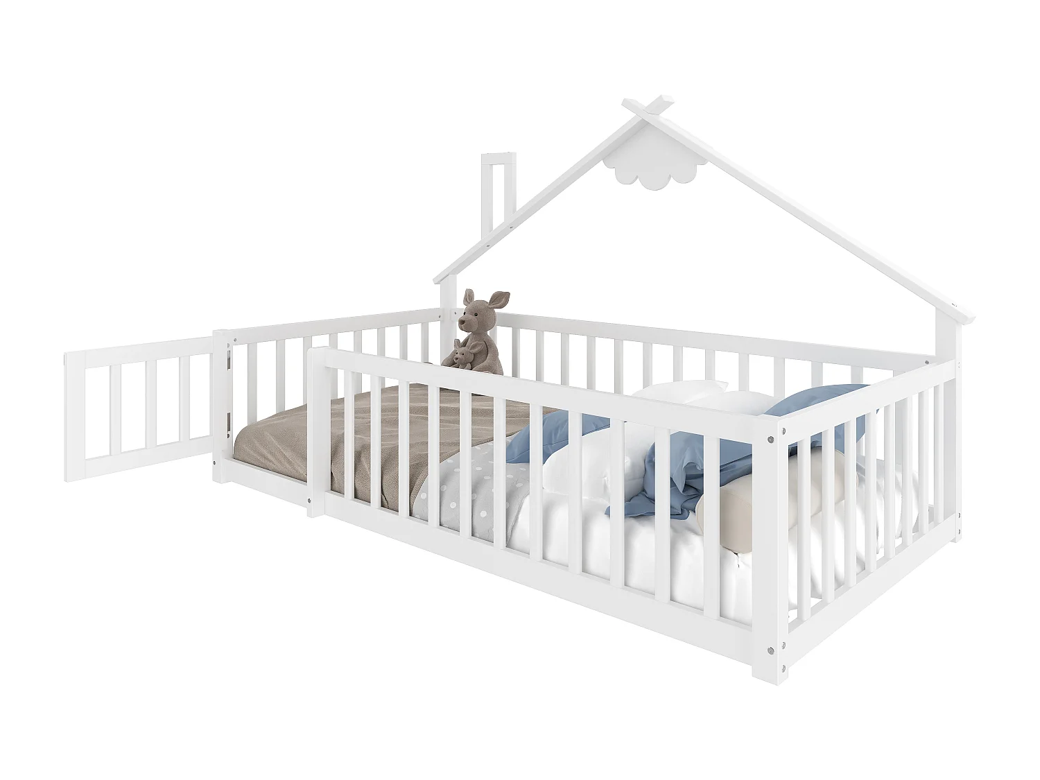 Letto a casetta per bambini 90x190cm - con barriere di sicurezza - legno massello - bianco (senza materasso)