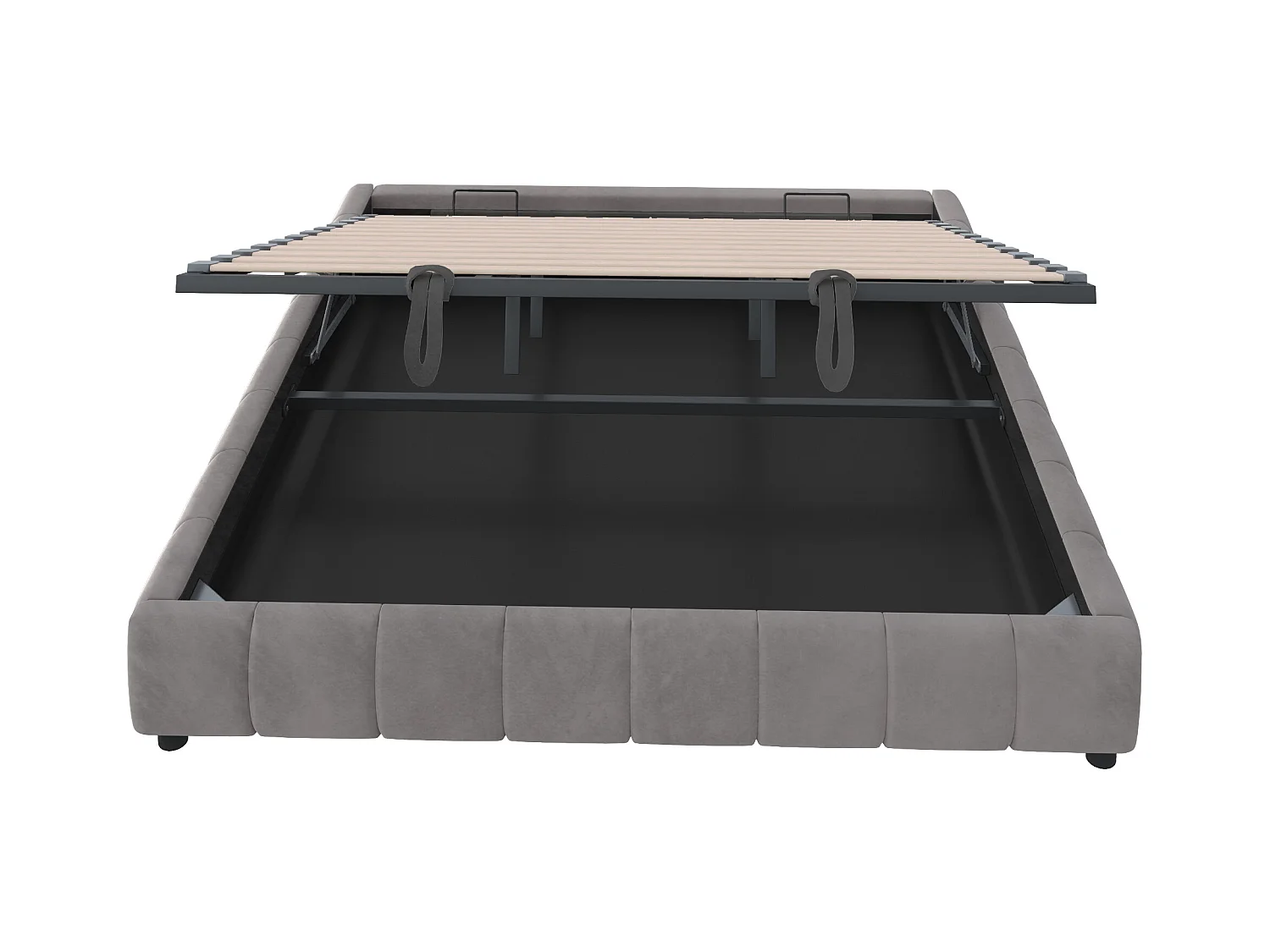 Lit coffre rembourré 180x200cm - avec bande lumineuse LED (couleur unie) - Gris (matelas non inclus)