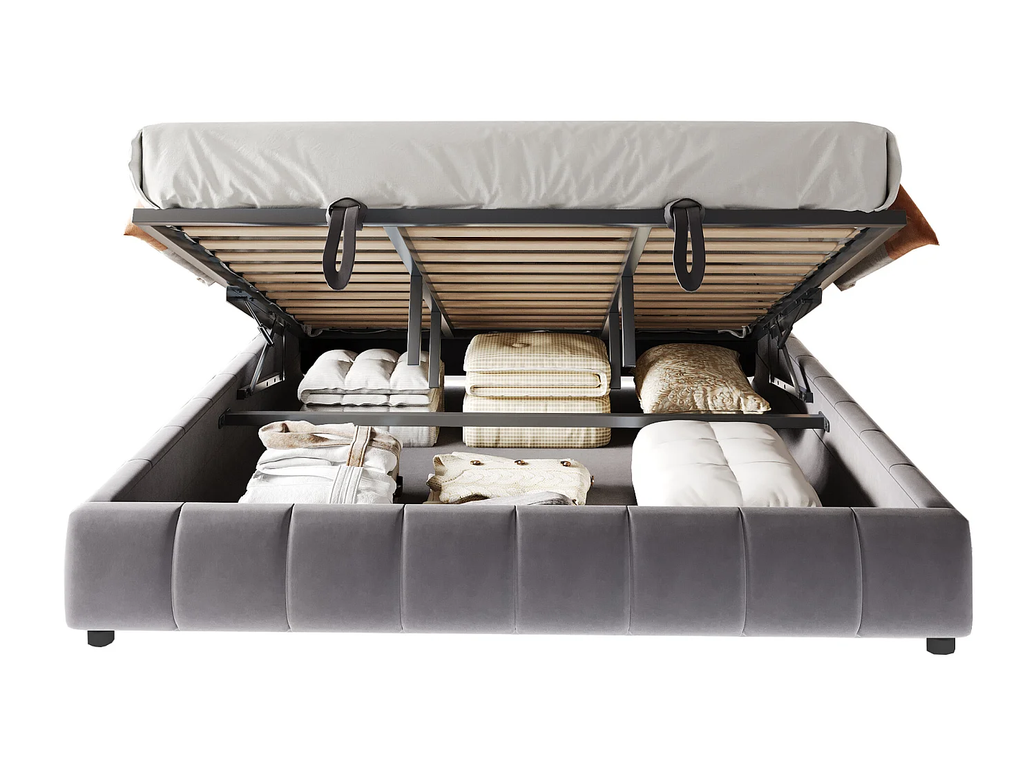 Letto con contenitore imbottito 180x200cm - con striscia luminosa LED (colore uniforme) - grigio (materasso non incluso)