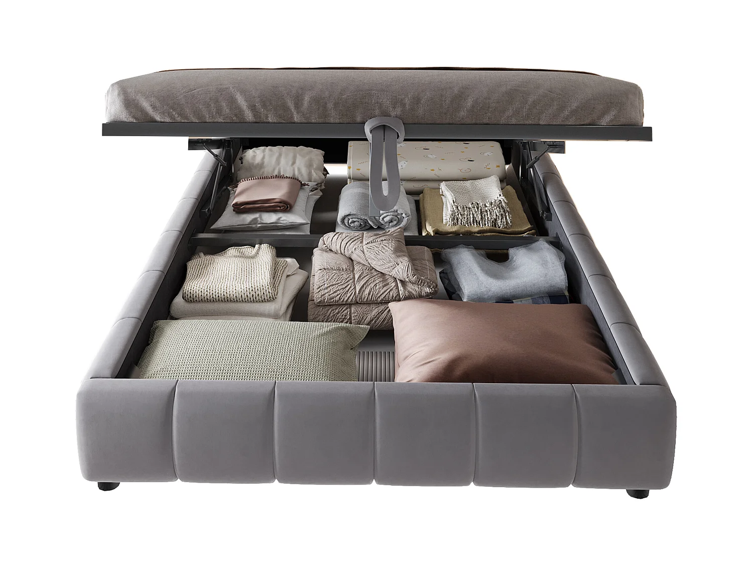 Lit coffre rembourré 140x200cm - avec bande lumineuse LED (couleur unie) - Gris (matelas non inclus)