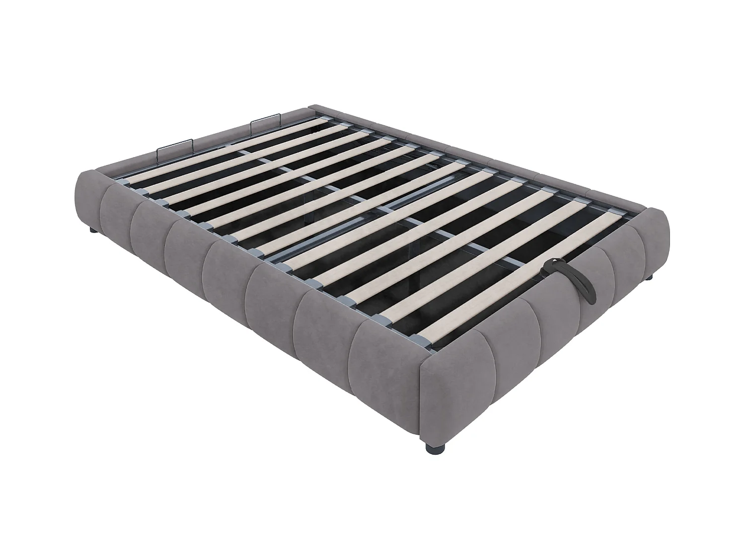 Lit coffre rembourré 140x200cm - avec bande lumineuse LED (couleur unie) - Gris (matelas non inclus)