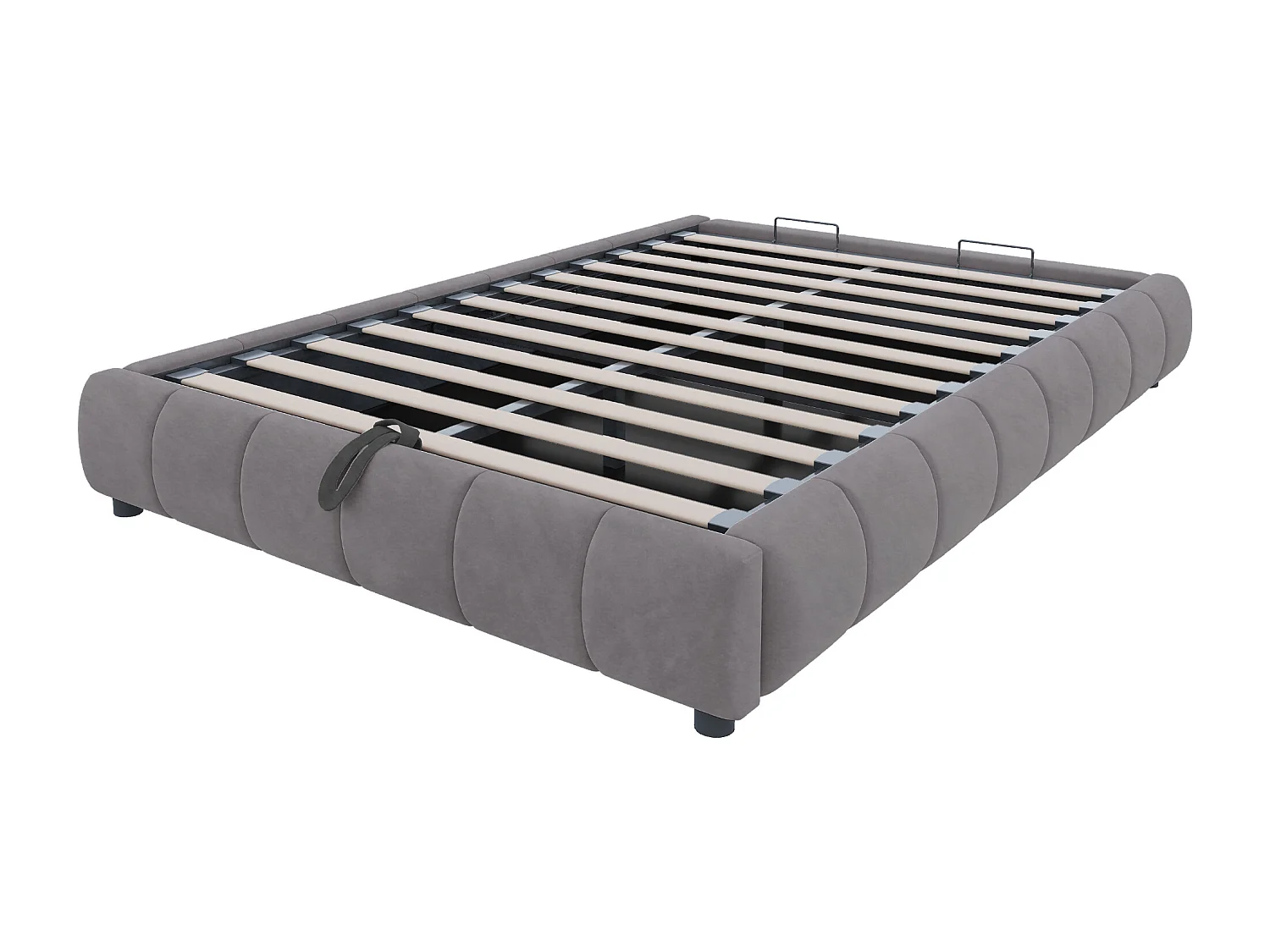 Lit coffre rembourré 140x200cm - avec bande lumineuse LED (couleur unie) - Gris (matelas non inclus)