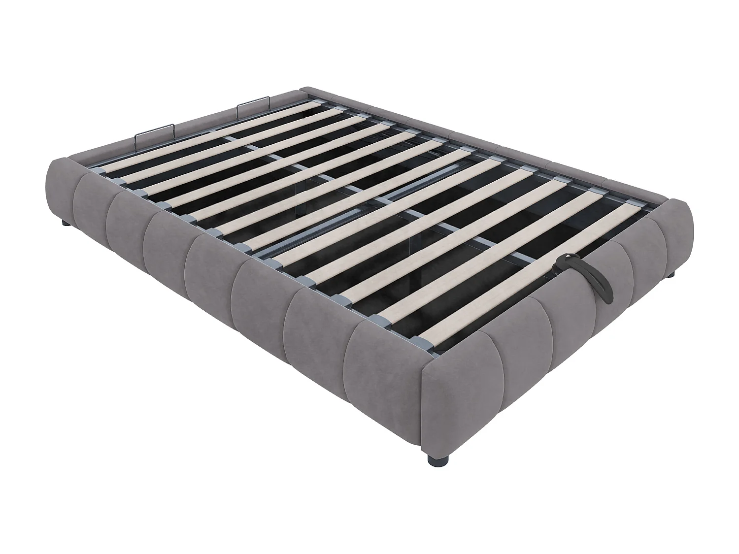 Lit coffre rembourré 140x200cm - avec bande lumineuse LED (couleur unie) - Gris (matelas non inclus)
