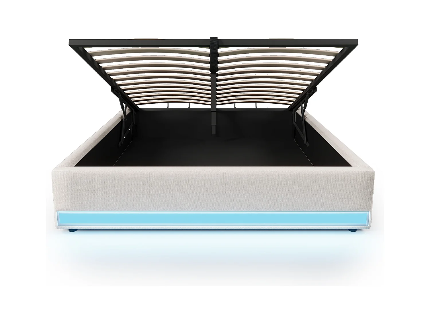 Lit coffre rembourré 140x200cm - avec bande lumineuse LED - avec ports USB + Type-C - gris (matelas non inclus)