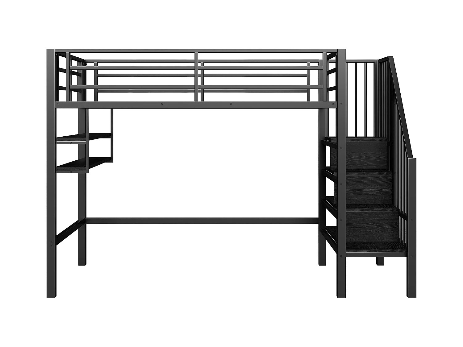 Letto a soppalco 90x200cm - con scala di stoccaggio - con barriere - nero (senza materasso)