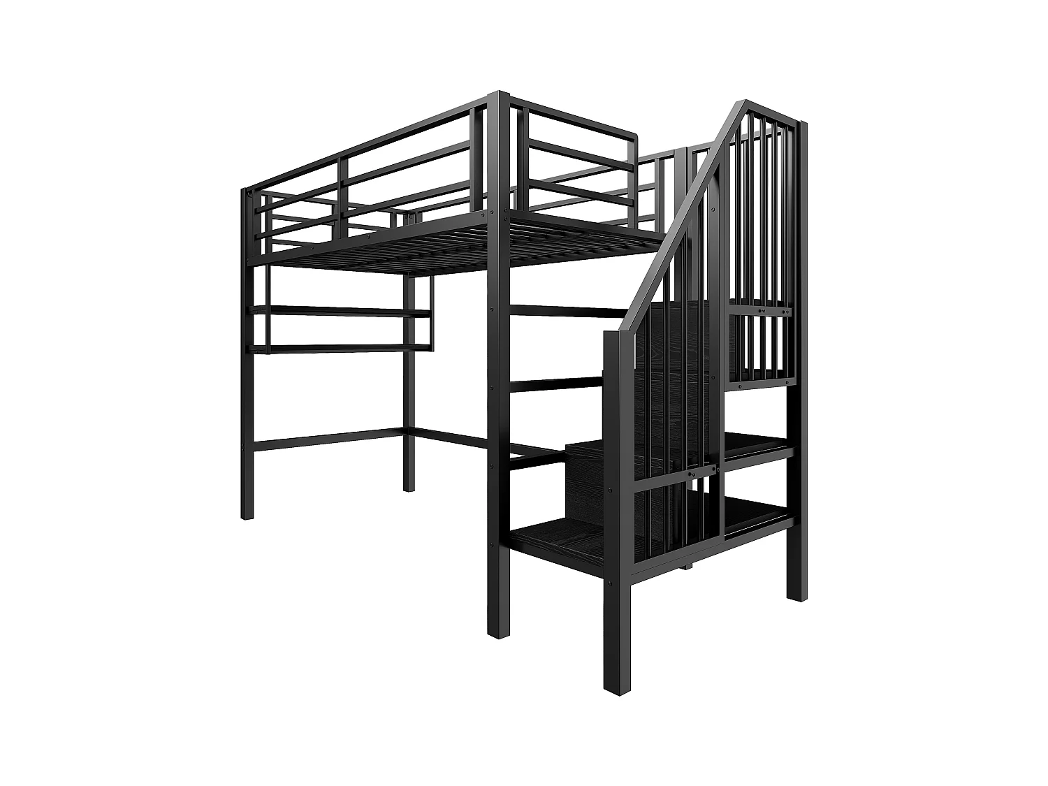 Letto a soppalco 90x200cm - con scala di stoccaggio - con barriere - nero (senza materasso)