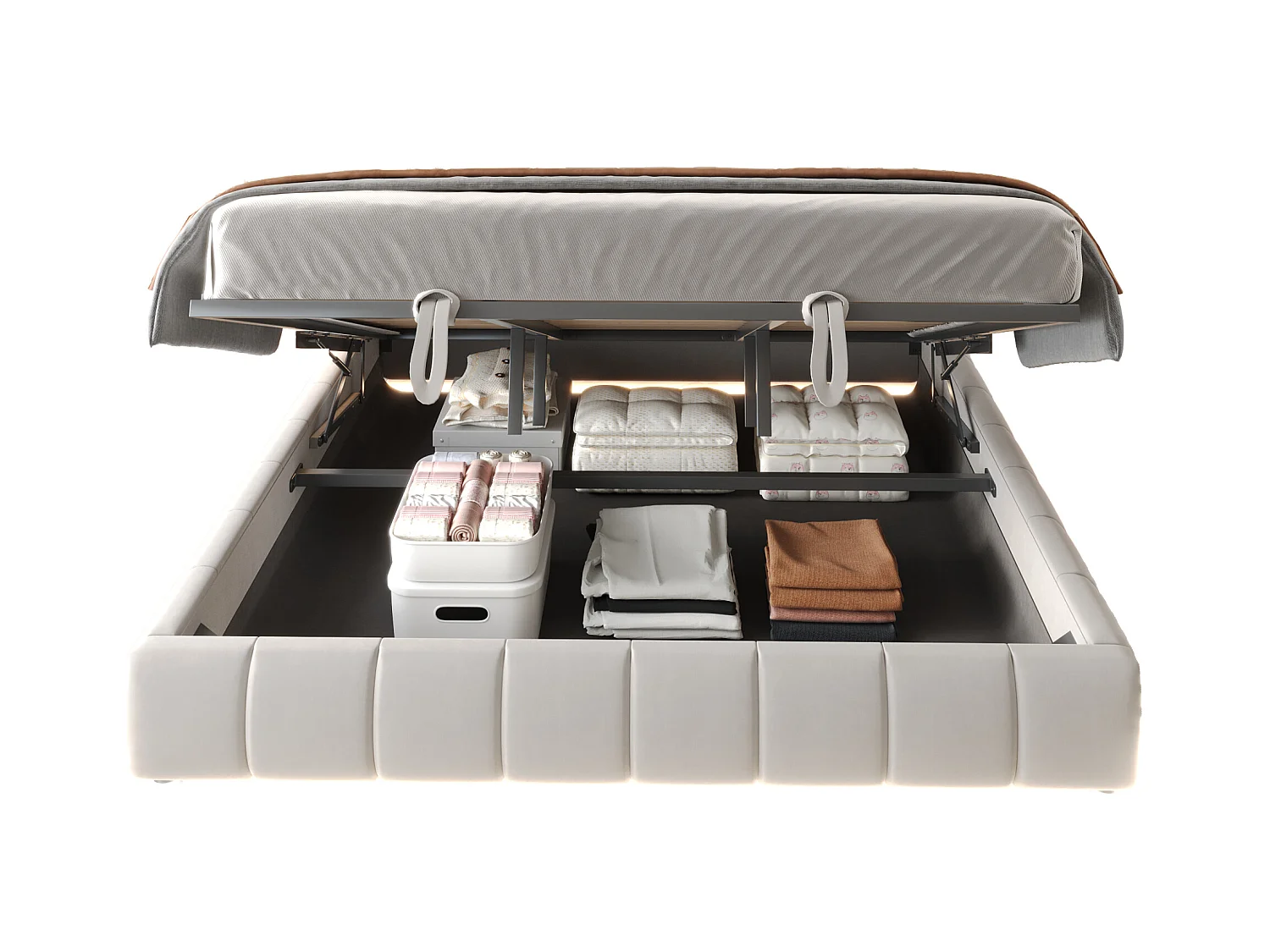 Lit coffre rembourré 180x200cm - avec bande lumineuse LED (couleur unie) - Beige (matelas non inclus)